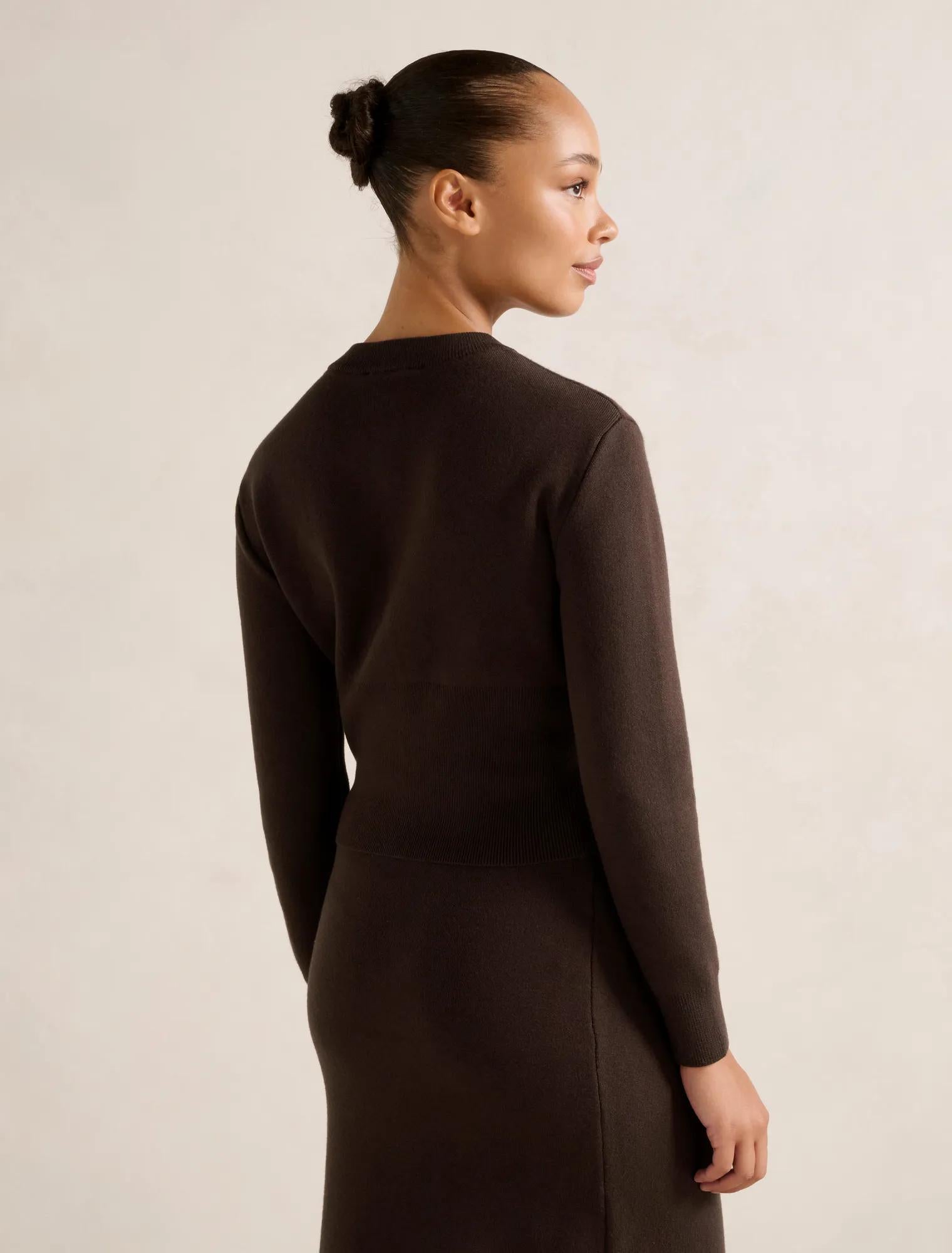 Ally Co-ord Knit Cardigan Chocolate