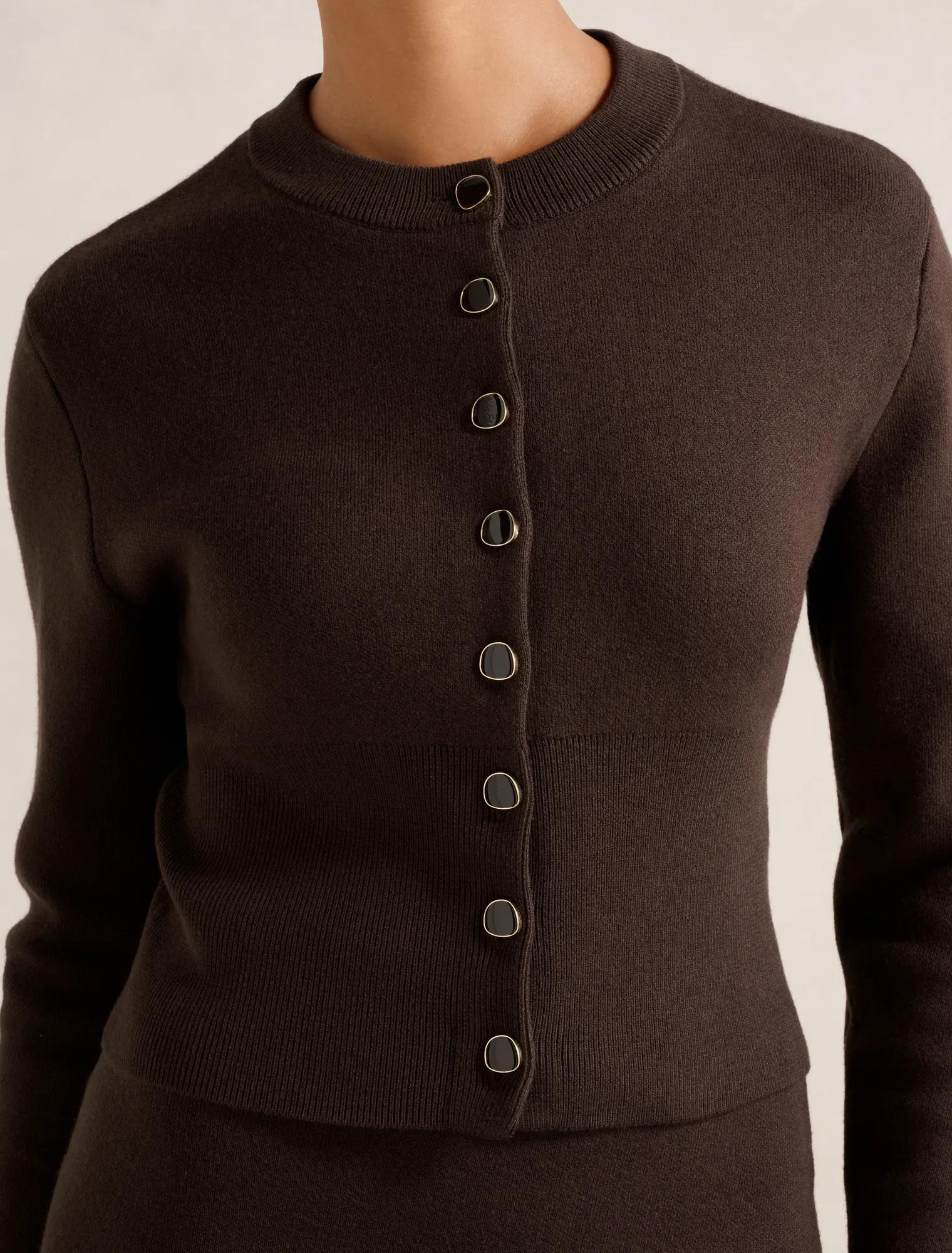 Ally Co-ord Knit Cardigan Chocolate