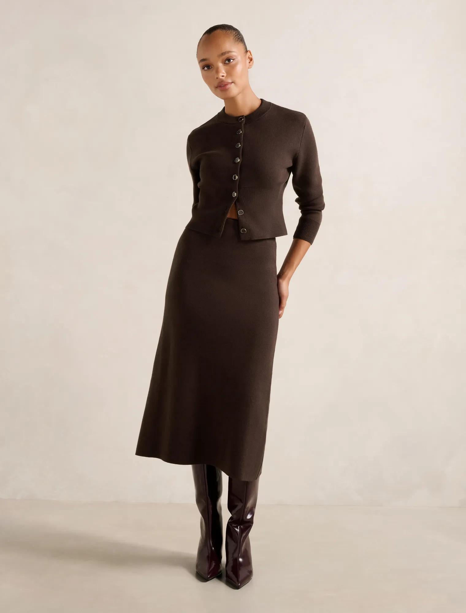 Ally Co-ord Knit Cardigan Chocolate