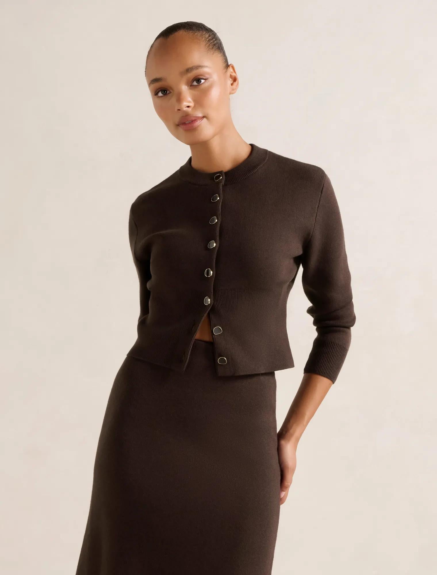 Ally Co-ord Knit Cardigan Chocolate