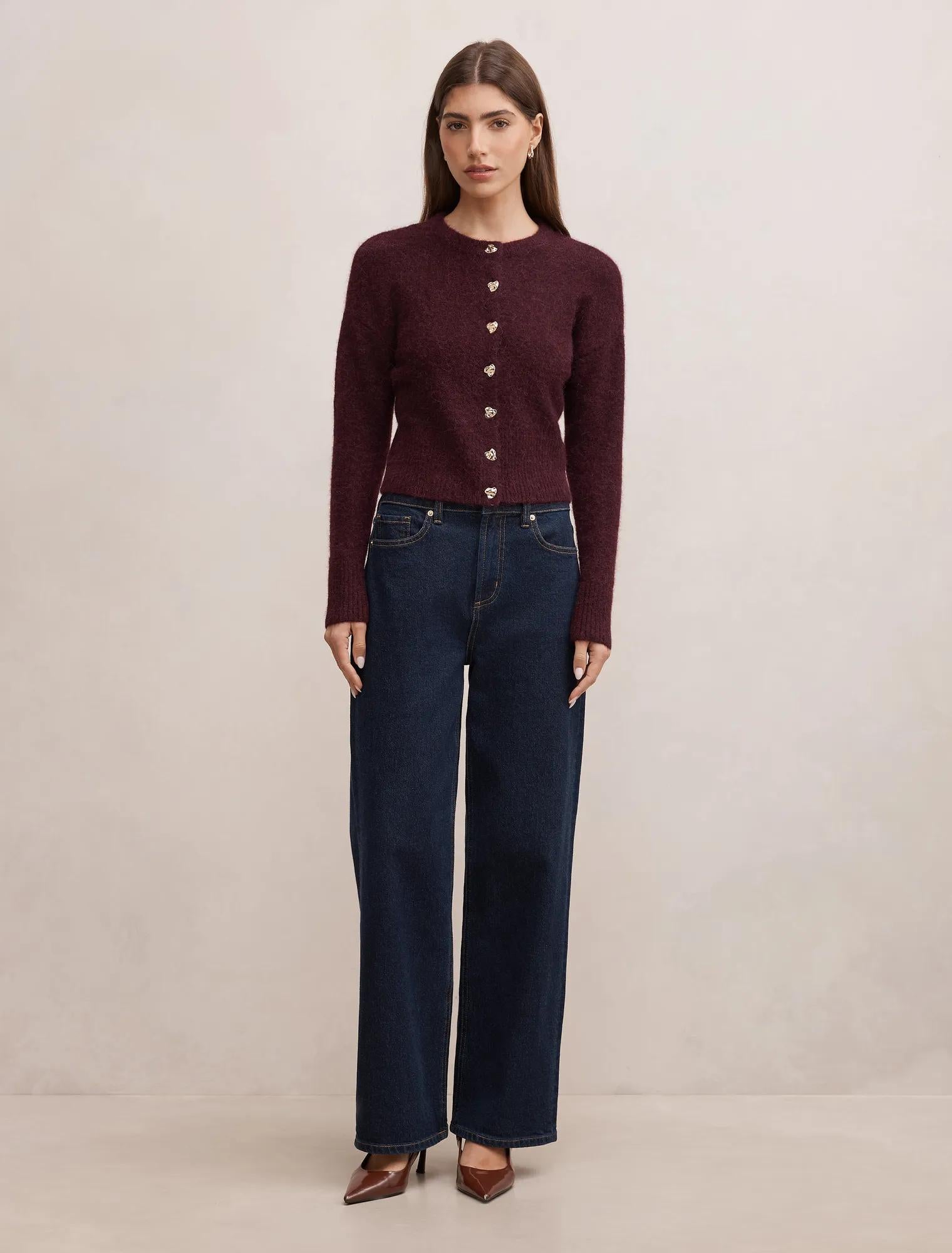 Tilly Crew Neck Cardigan Elderberry
