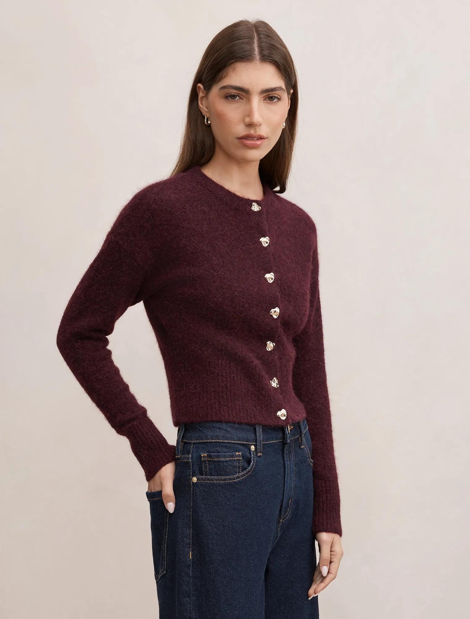 Tilly Crew Neck Cardigan Elderberry