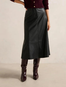Jaelyn Vegan Leather Midi Skirt Black
