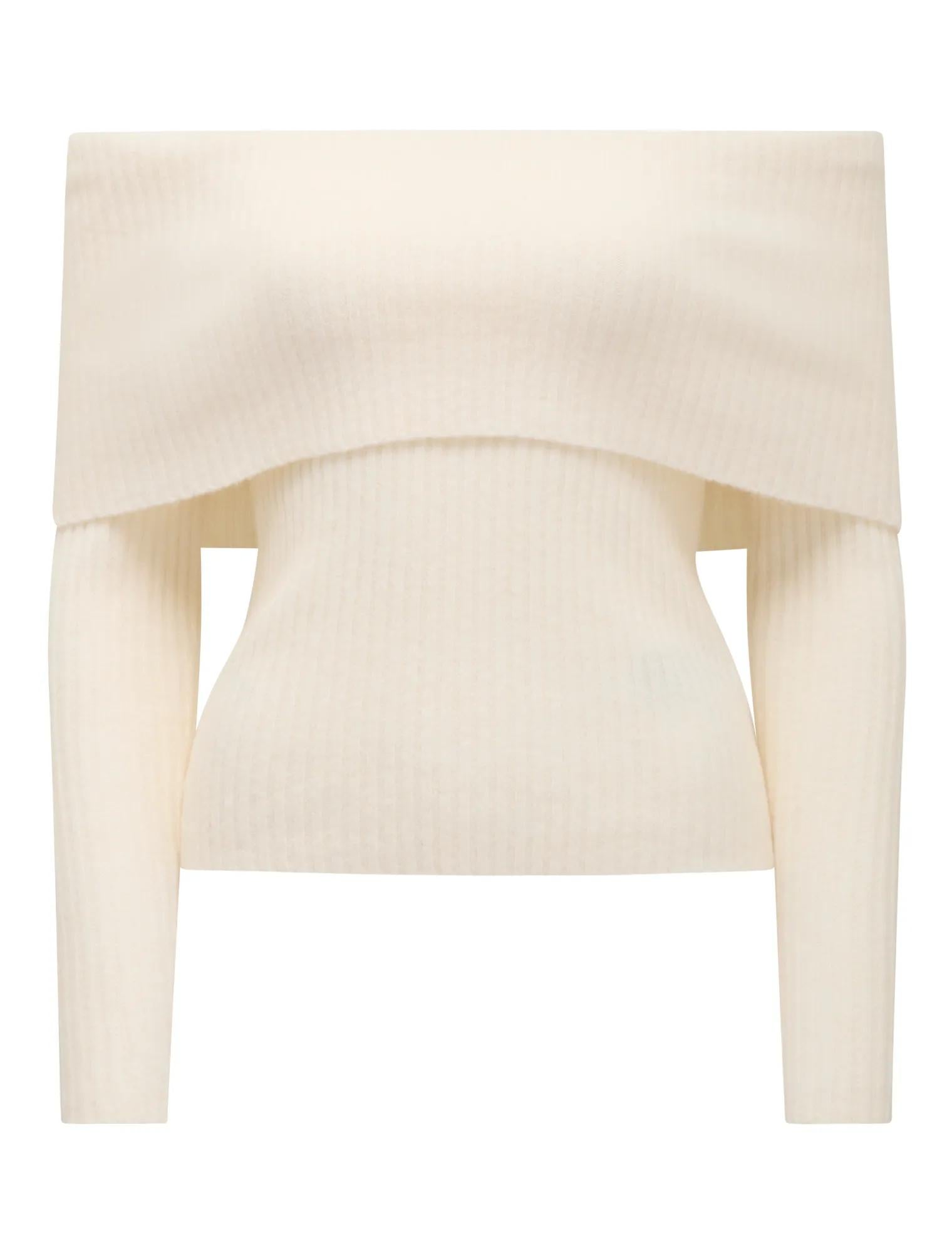 Ashley Ribbed Knit Bardot Top Cream_mannequin