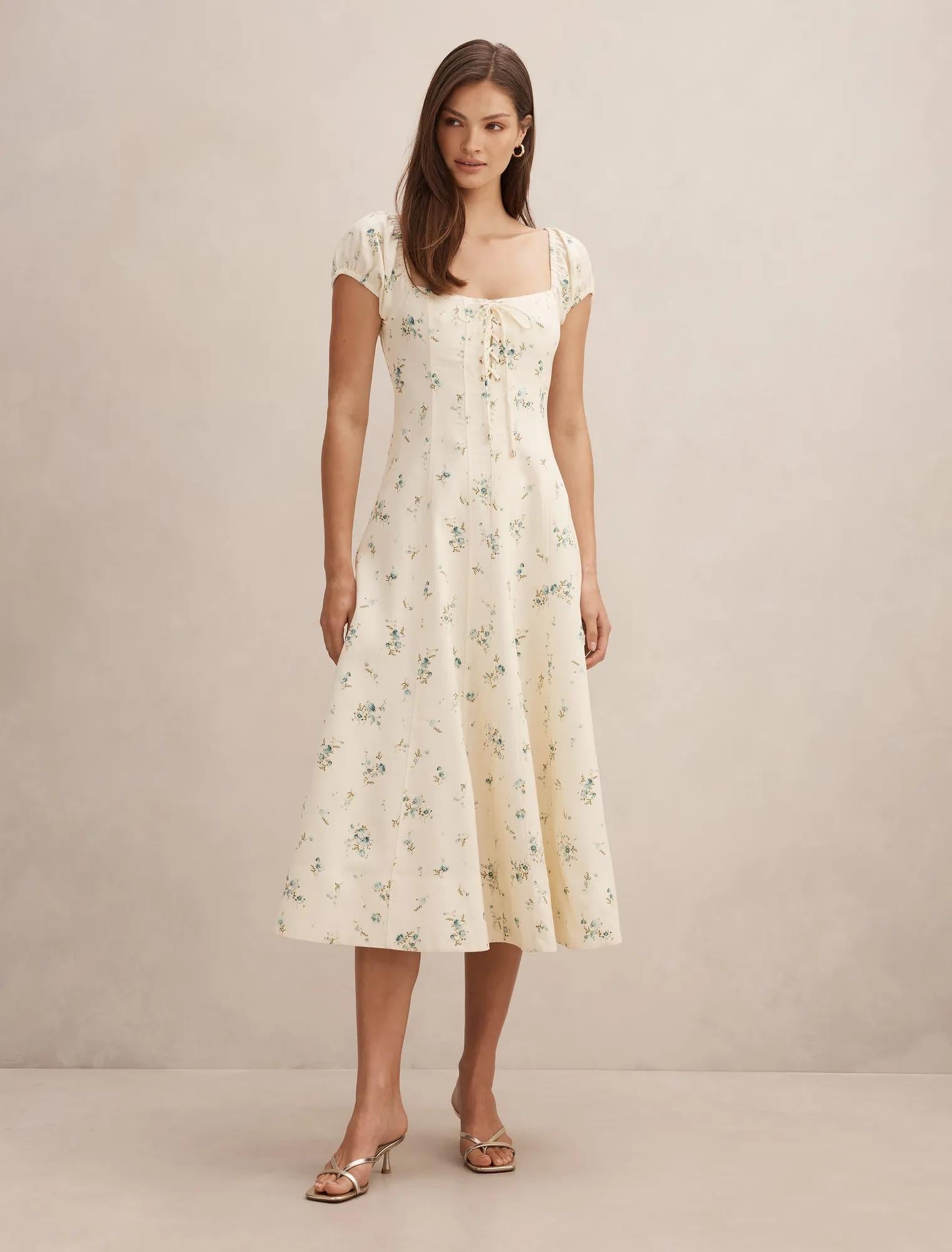 Sallie Tie Front Midi Dress Elmira Ditsy