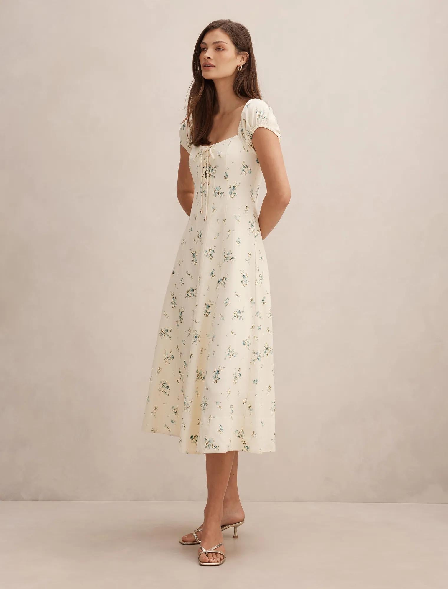 Sallie Tie Front Midi Dress Elmira Ditsy