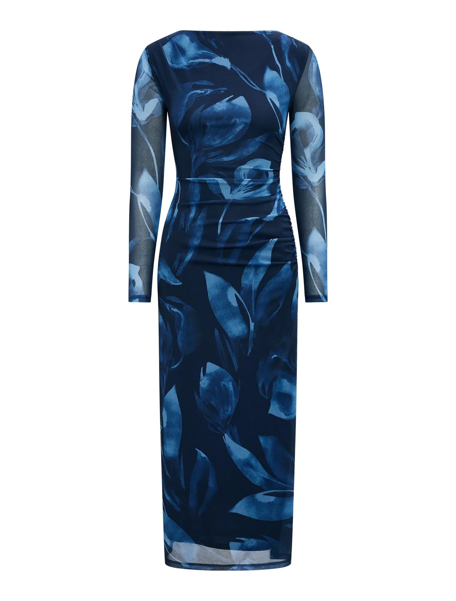 Alannah Petite Printed Midi Navy Barkly_mannequin