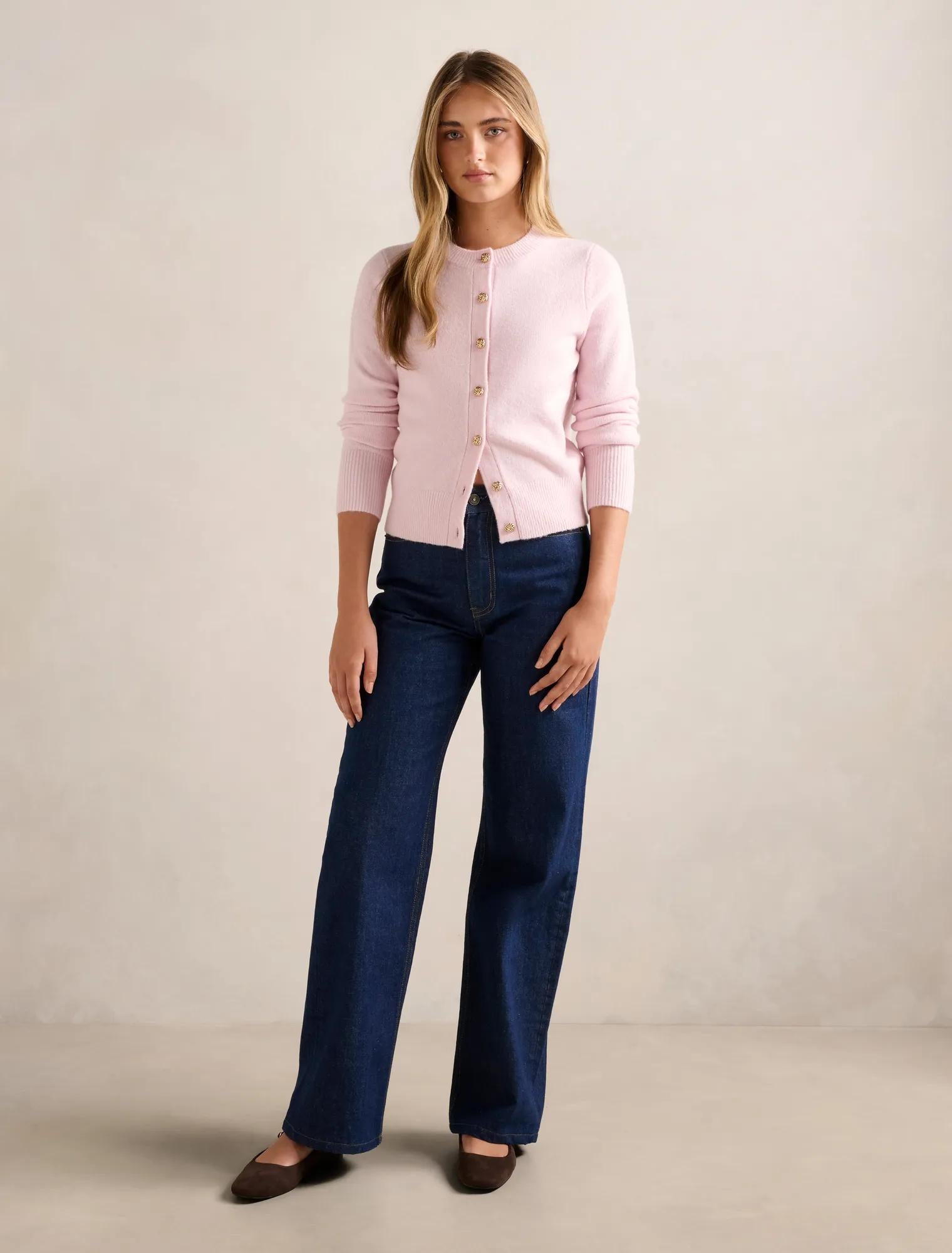 May Crew Neck Cardigan Soft Pink