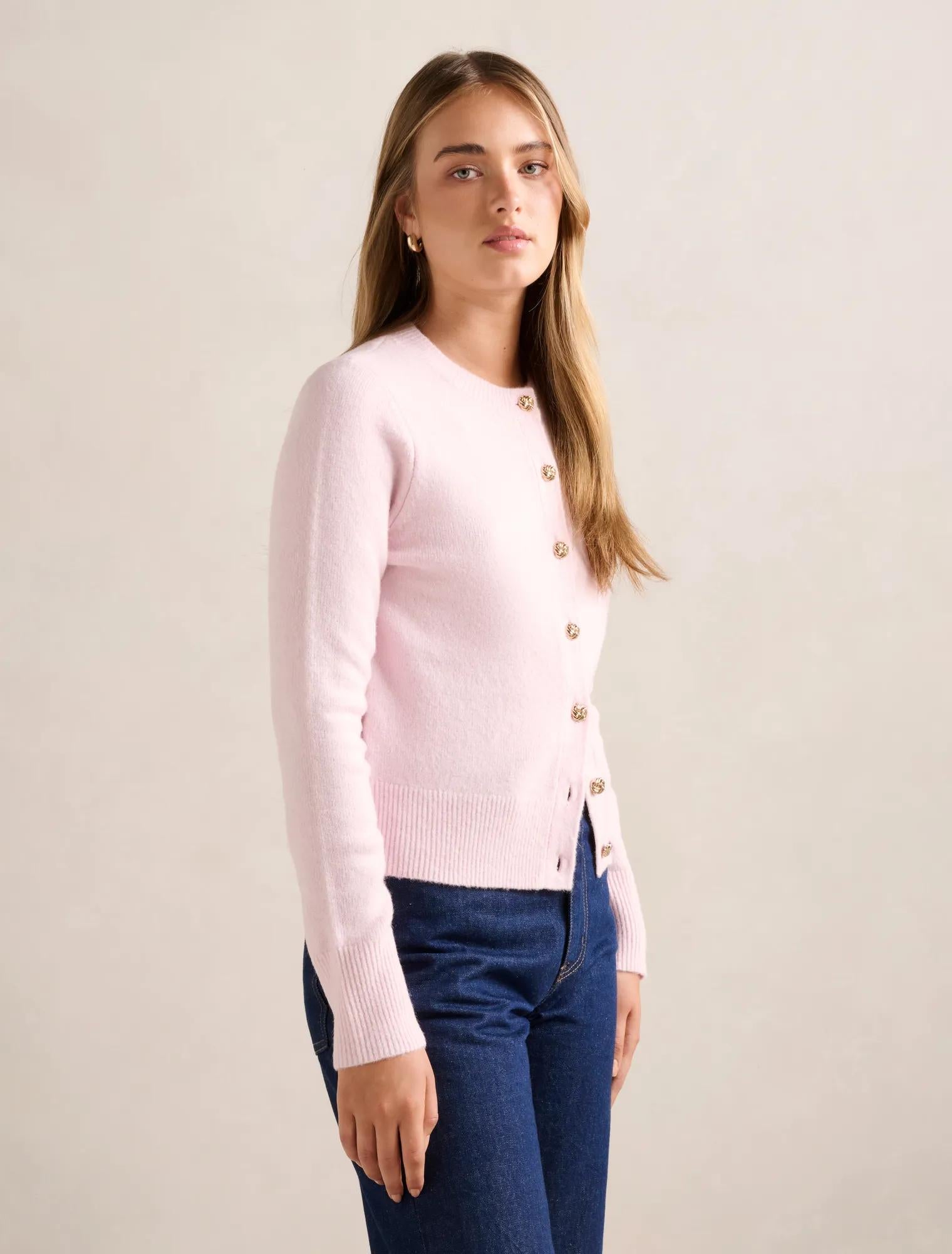 May Crew Neck Cardigan Soft Pink