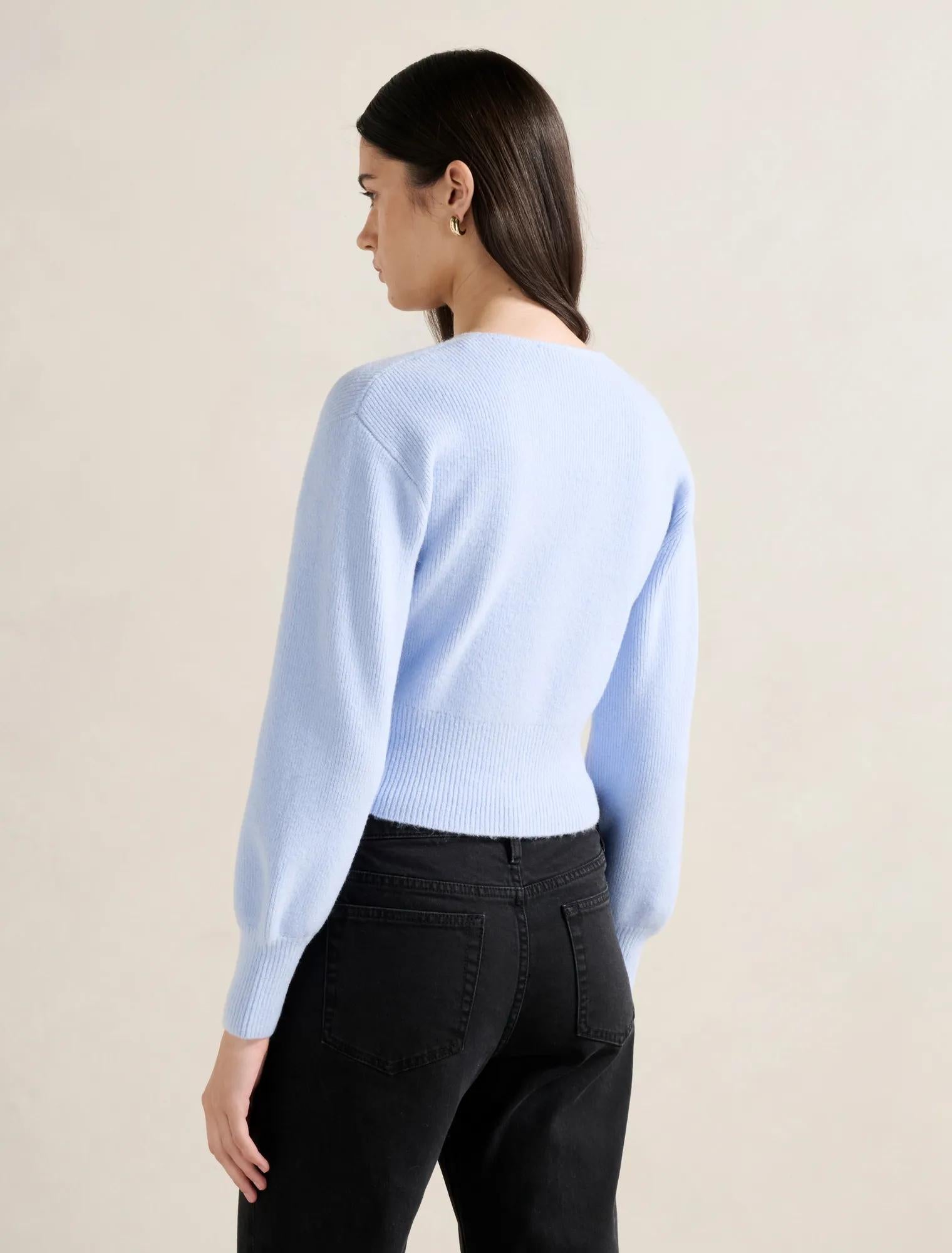 Sloane Wrap Knit Sweater Light Blue
