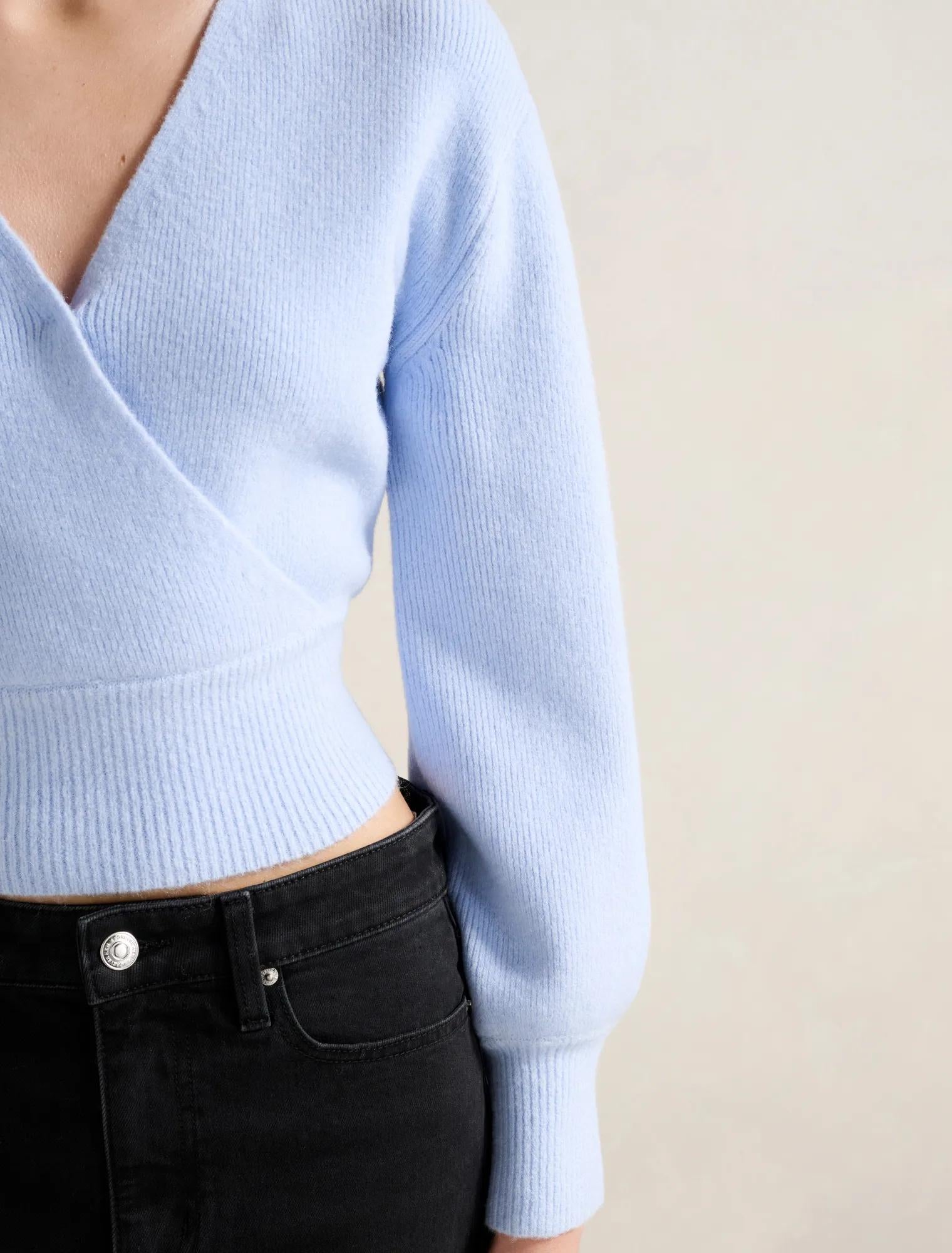 Sloane Wrap Knit Sweater Light Blue