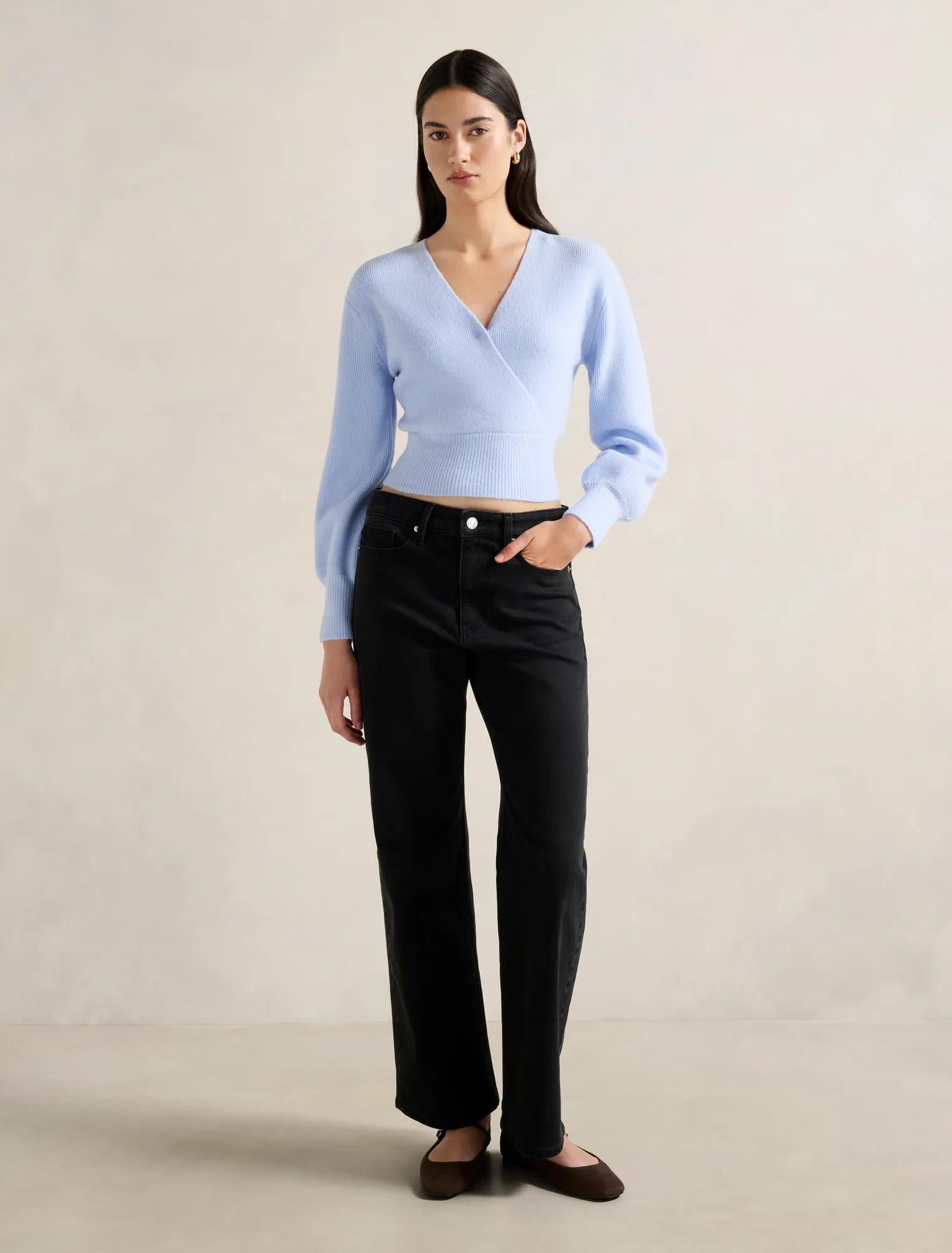 Sloane Wrap Knit Sweater Light Blue