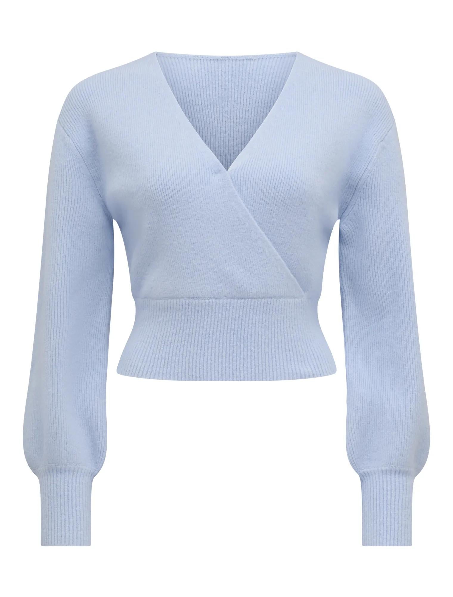 Sloane Wrap Knit Sweater Light Blue_mannequin