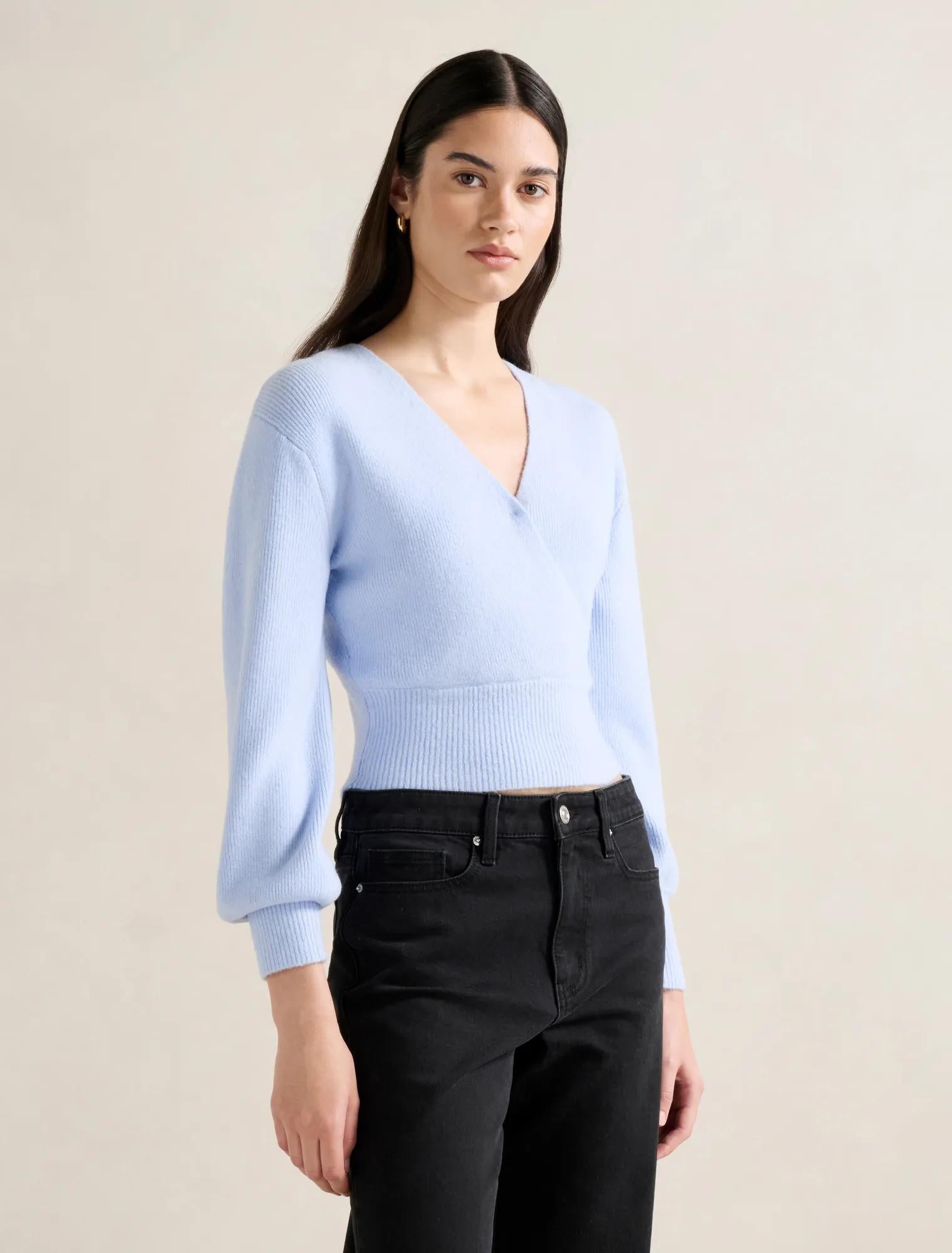 Sloane Wrap Knit Sweater Light Blue