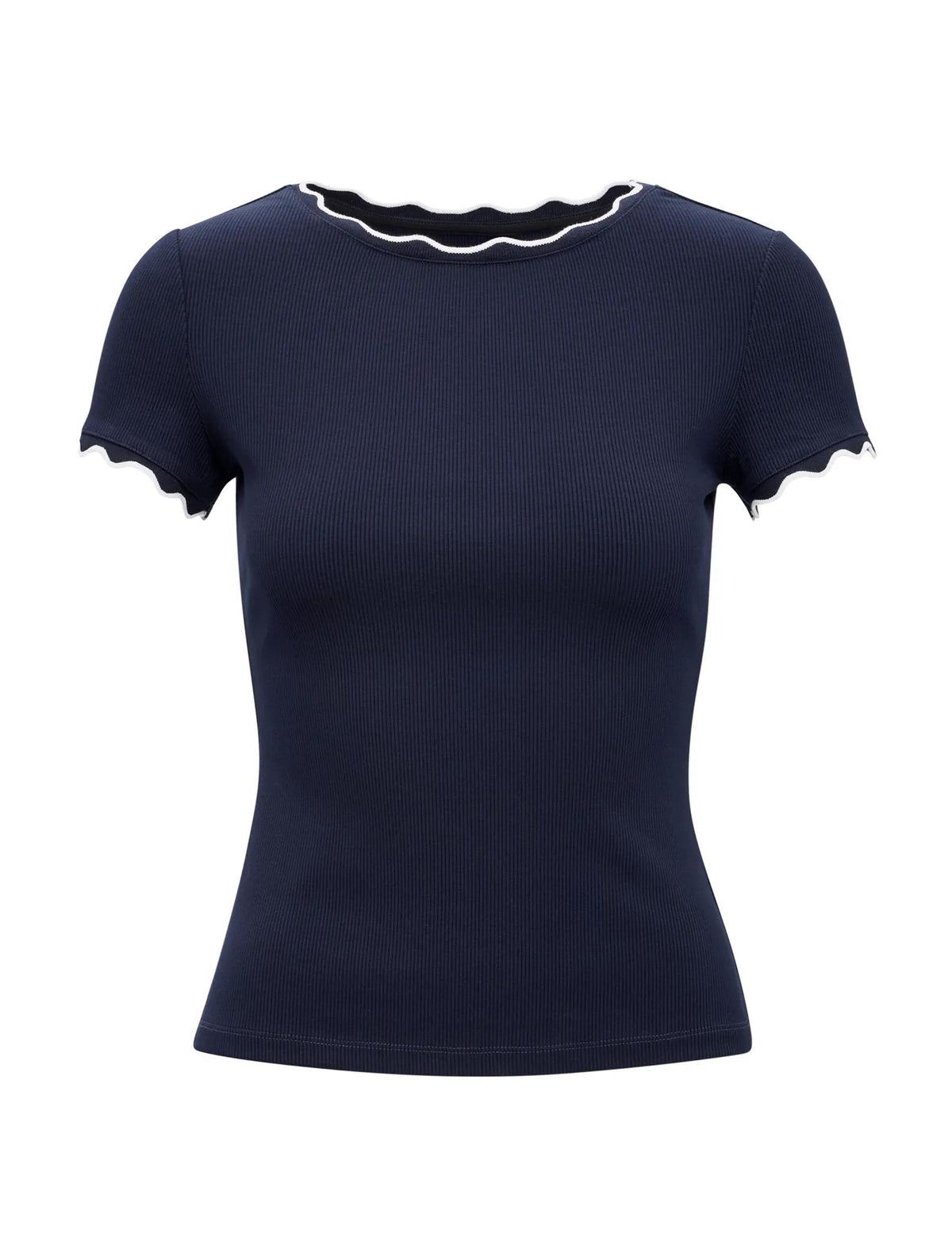 Rebecca Scallop Trim Tee Navy / Porcelain_mannequin