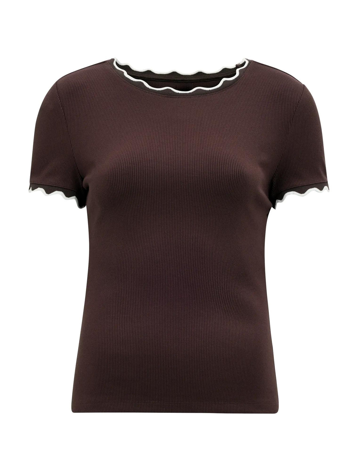 Rebecca Scallop Trim Tee Chocolate/ Porcelain_mannequin