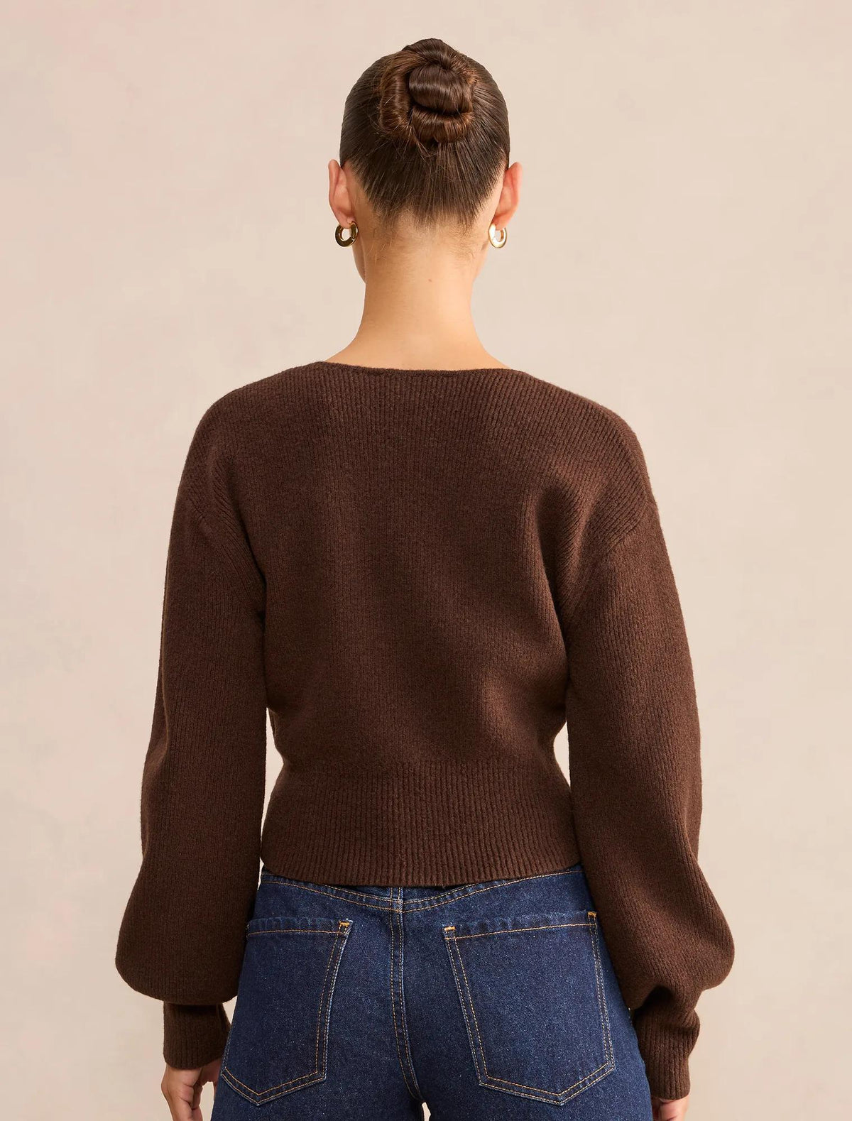 Sloane Petite Wrap Knit Sweater Chocolate