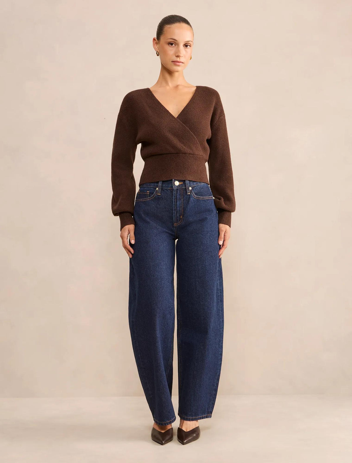 Sloane Petite Wrap Knit Sweater Chocolate