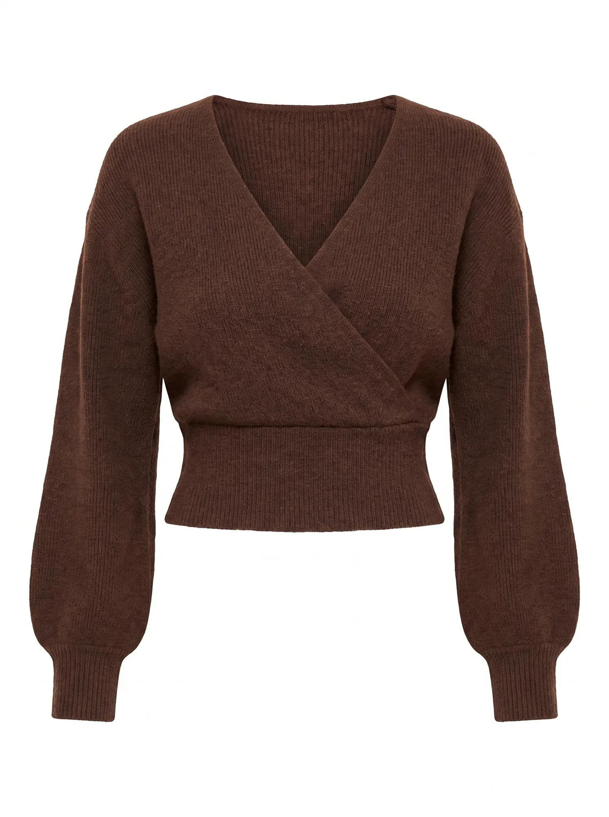 Sloane Petite Wrap Knit Sweater Chocolate_mannequin