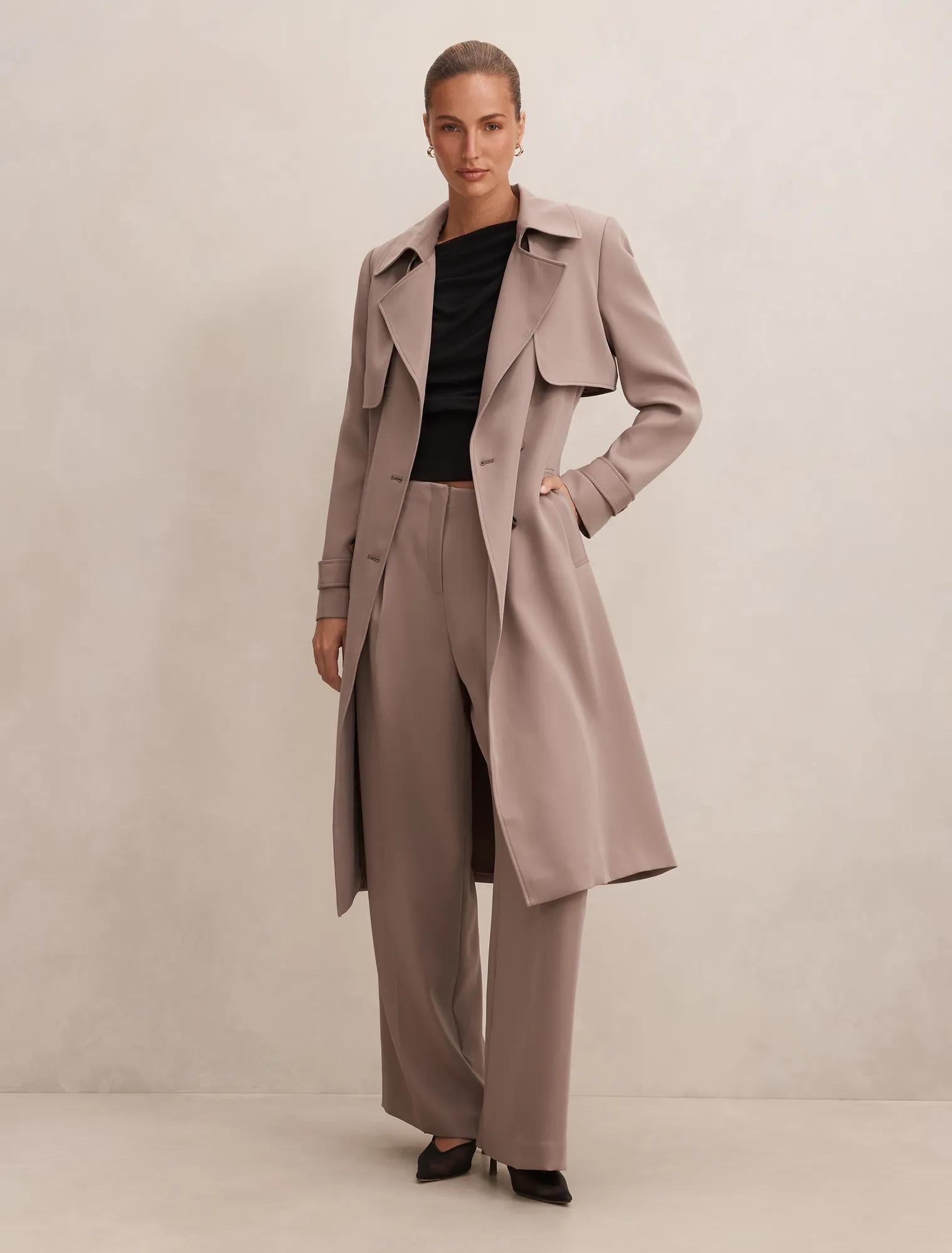 Delilah Soft Trench Coat Soft Mocha Set