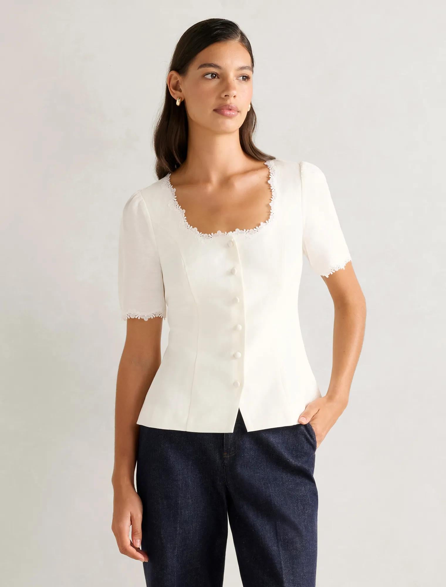 Thea Tailored Top Porcelain
