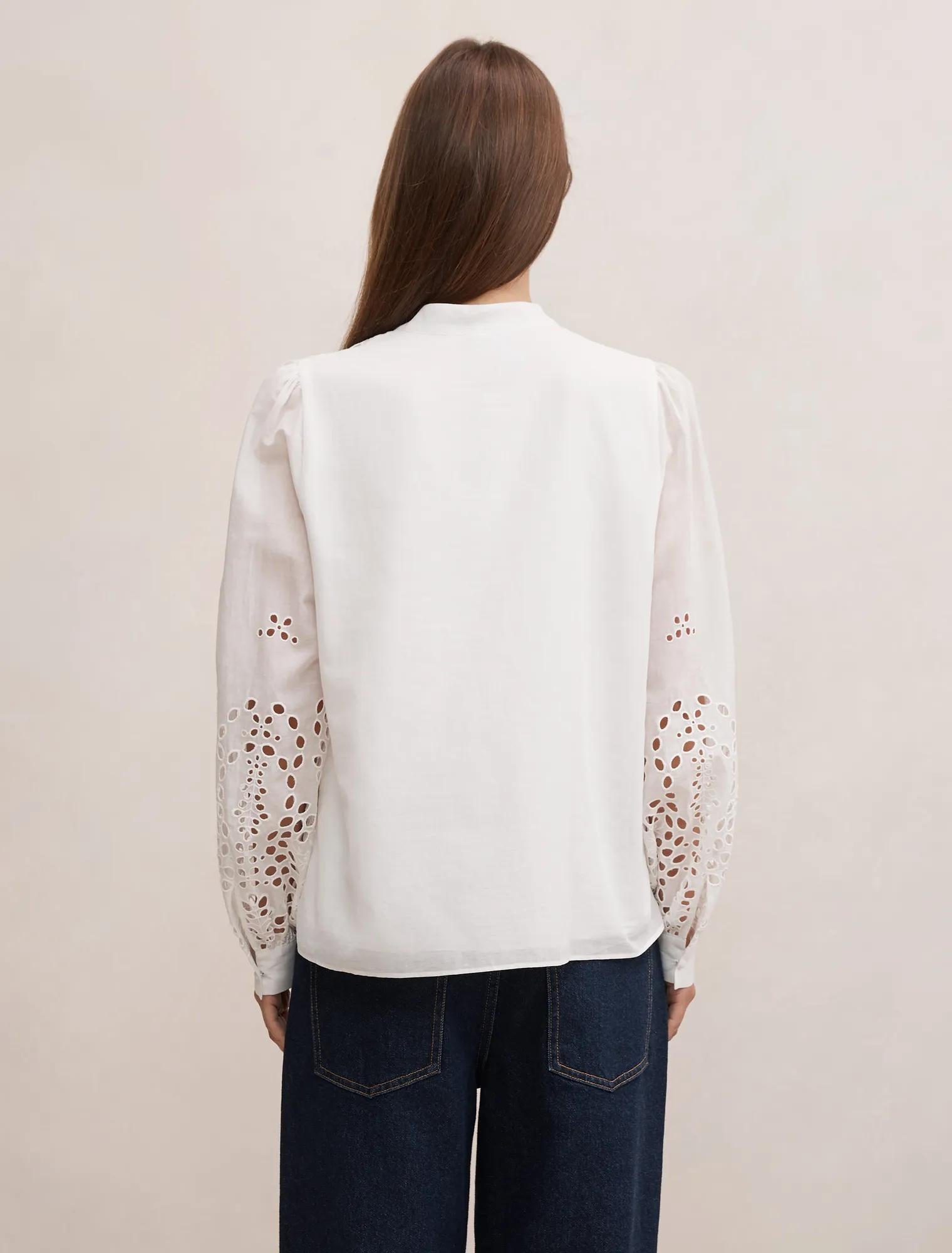 Sutton Embroidered Detail Blouse Porcelain
