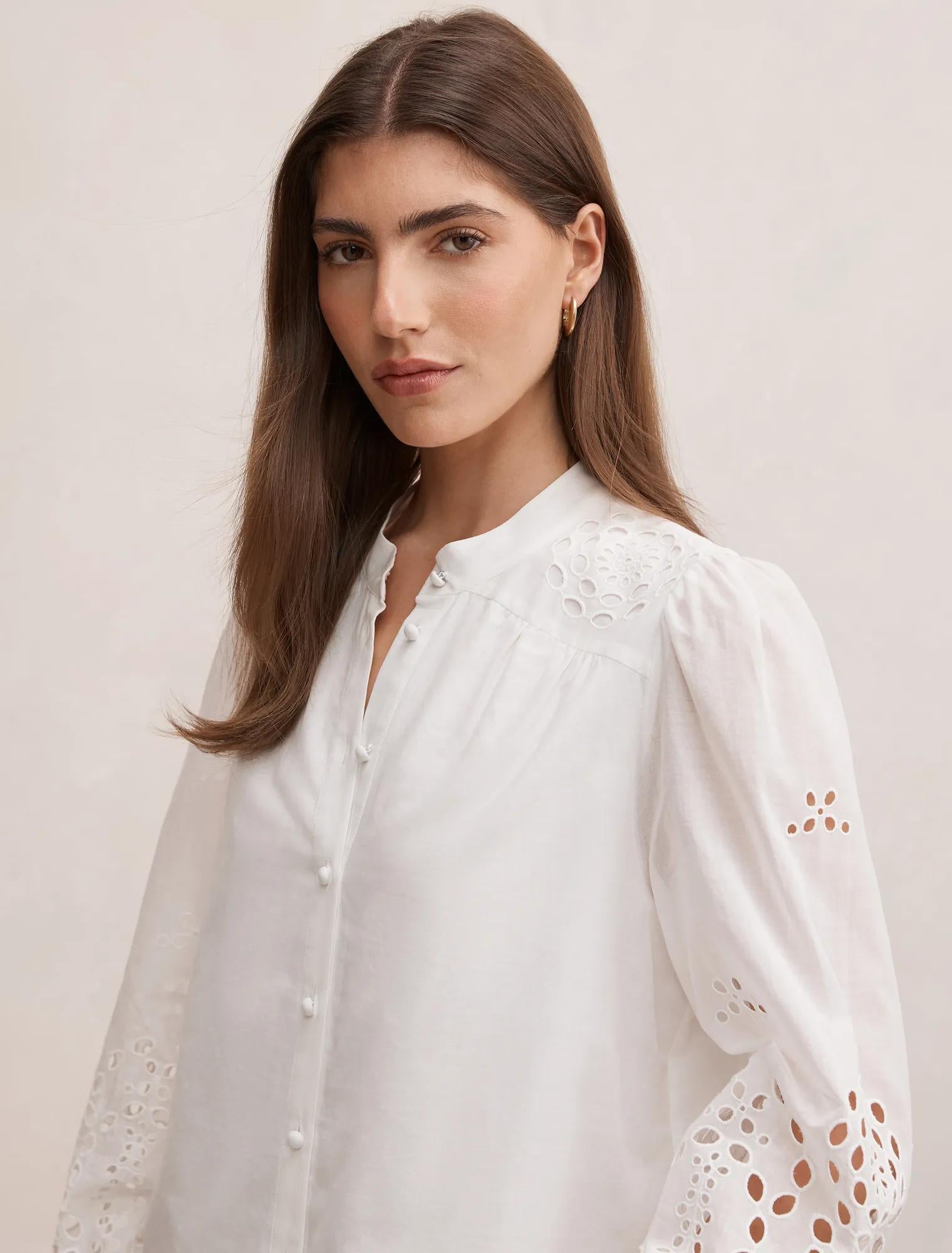 Sutton Embroidered Detail Blouse Porcelain