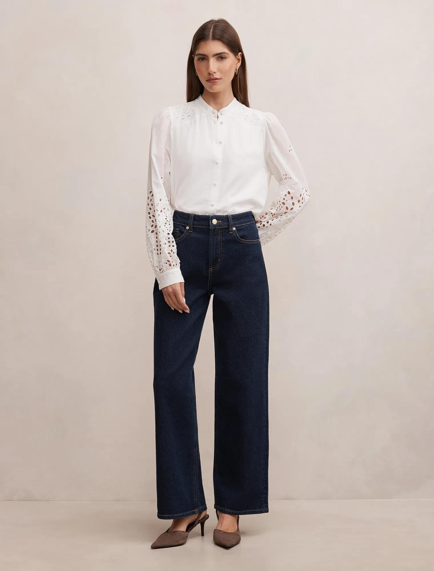 Sutton Embroidered Detail Blouse Porcelain
