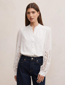 Sutton Embroidered Detail Blouse Porcelain