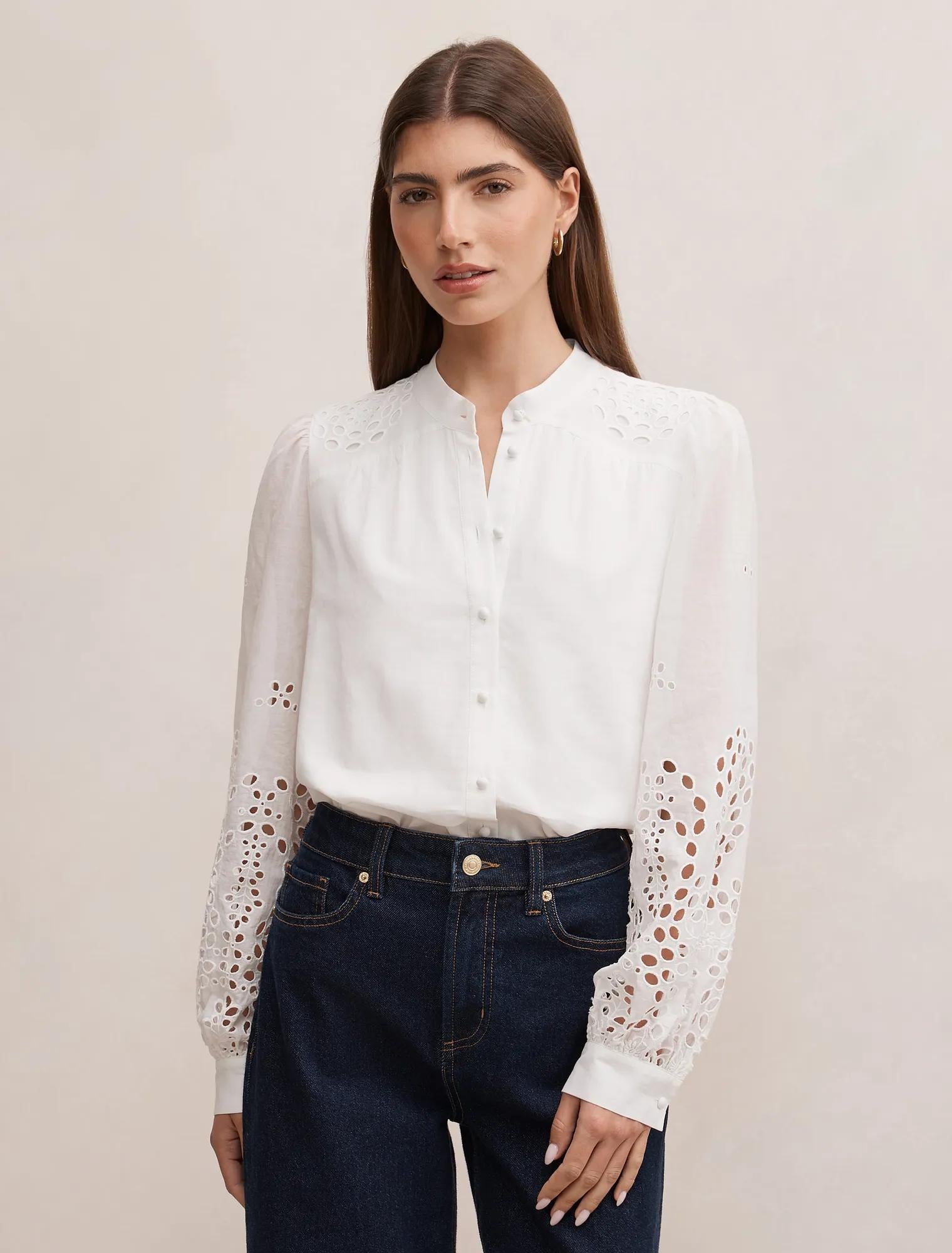 Sutton Embroidered Detail Blouse Porcelain