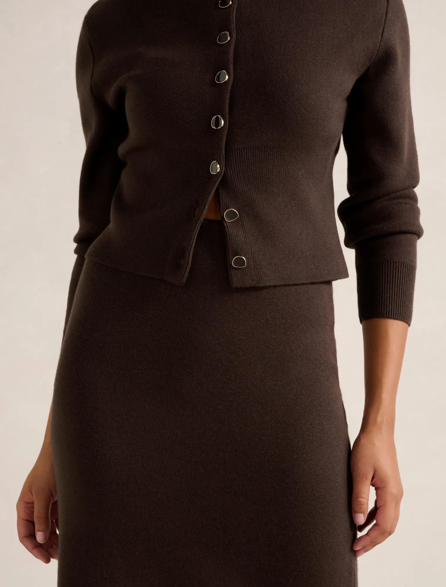 Ally Knitted Midi Skirt Chocolate