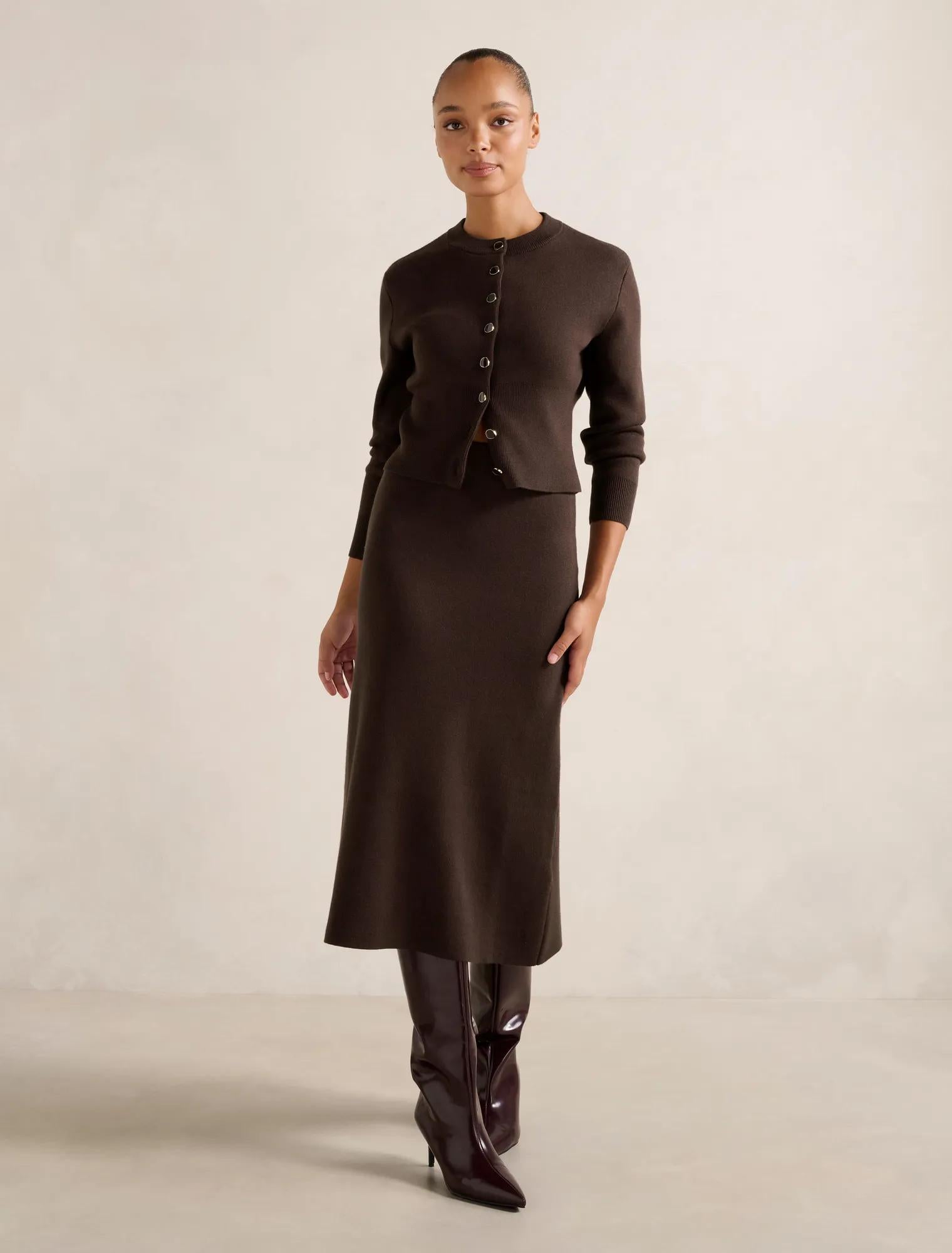 Ally Knitted Midi Skirt Chocolate