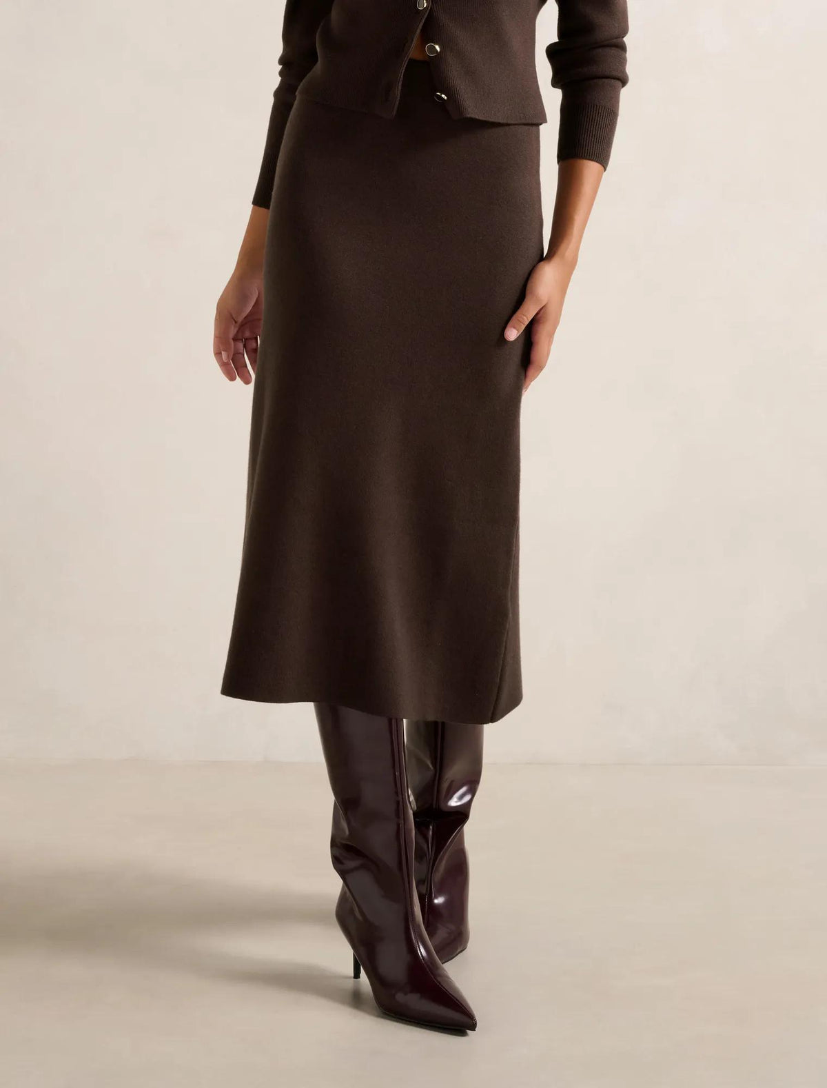 Ally Knitted Midi Skirt Chocolate