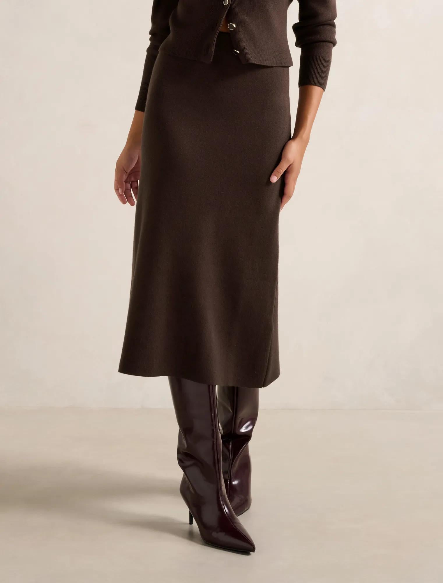 Ally Knitted Midi Skirt Chocolate