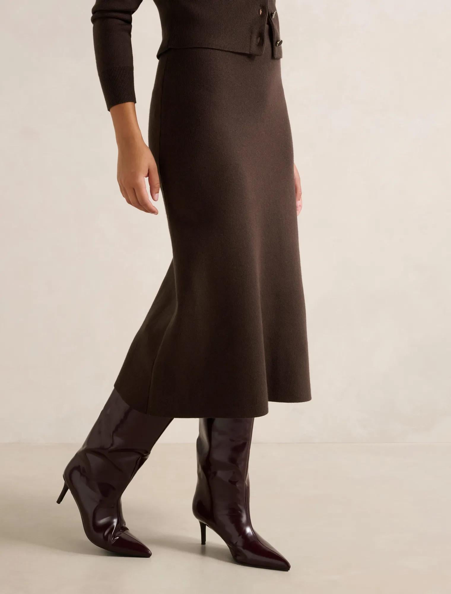 Ally Knitted Midi Skirt Chocolate