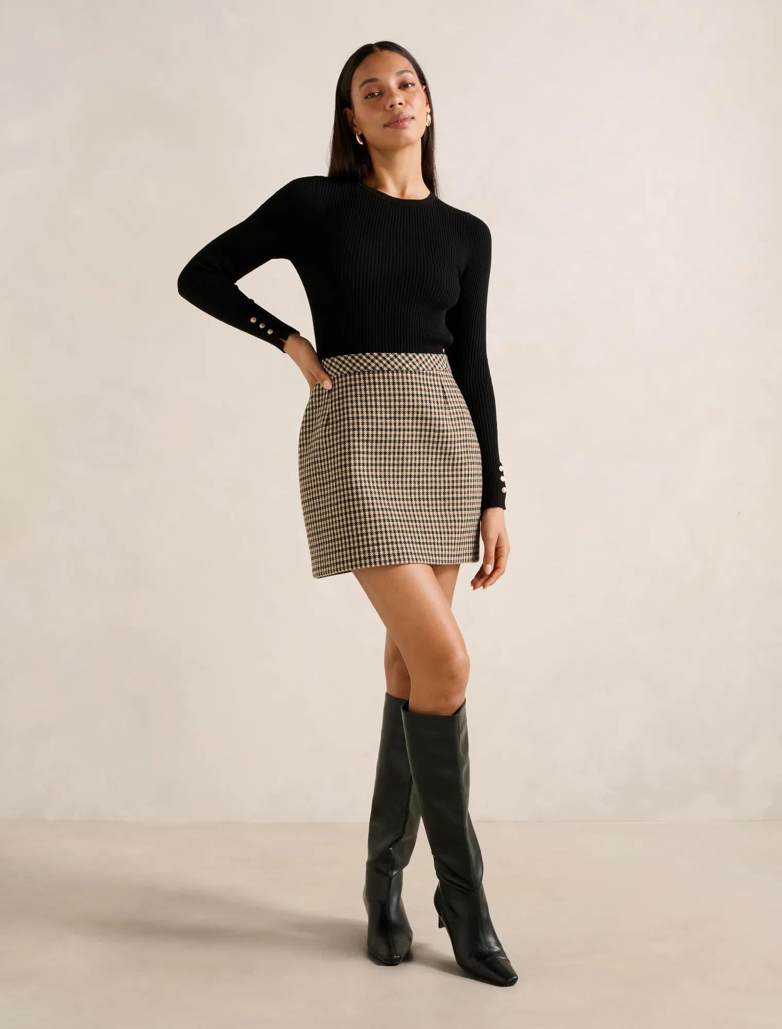 Aisha 2-in-1 Knit Mini Dress Black
