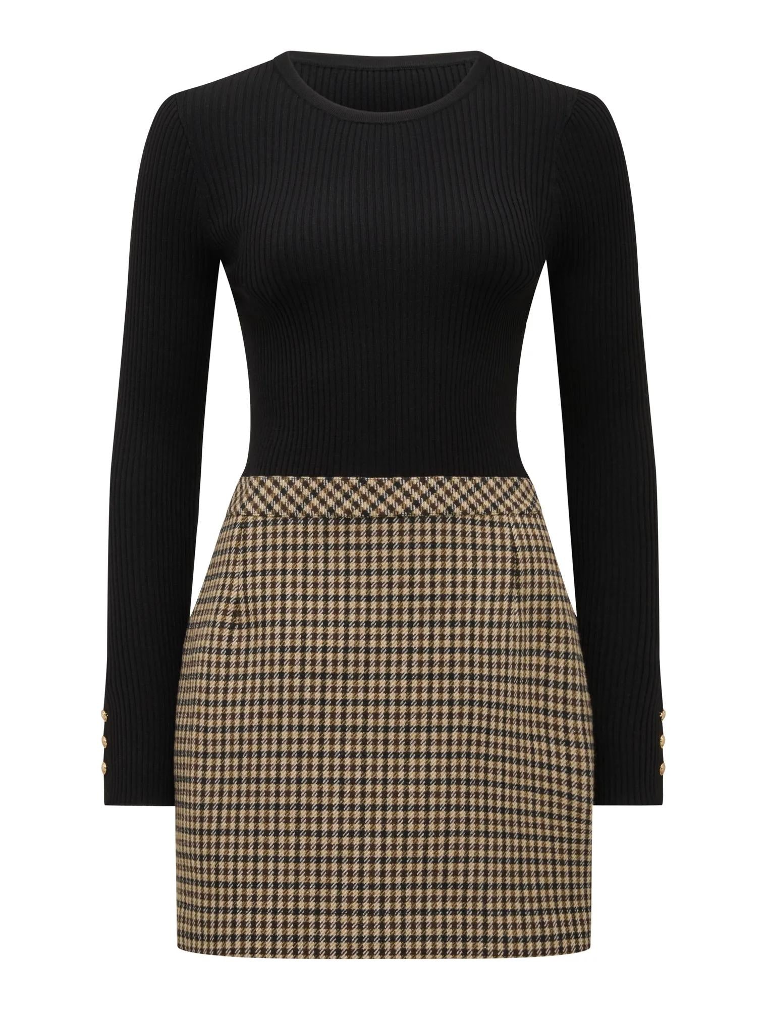 Aisha 2-in-1 Knit Mini Dress Black
