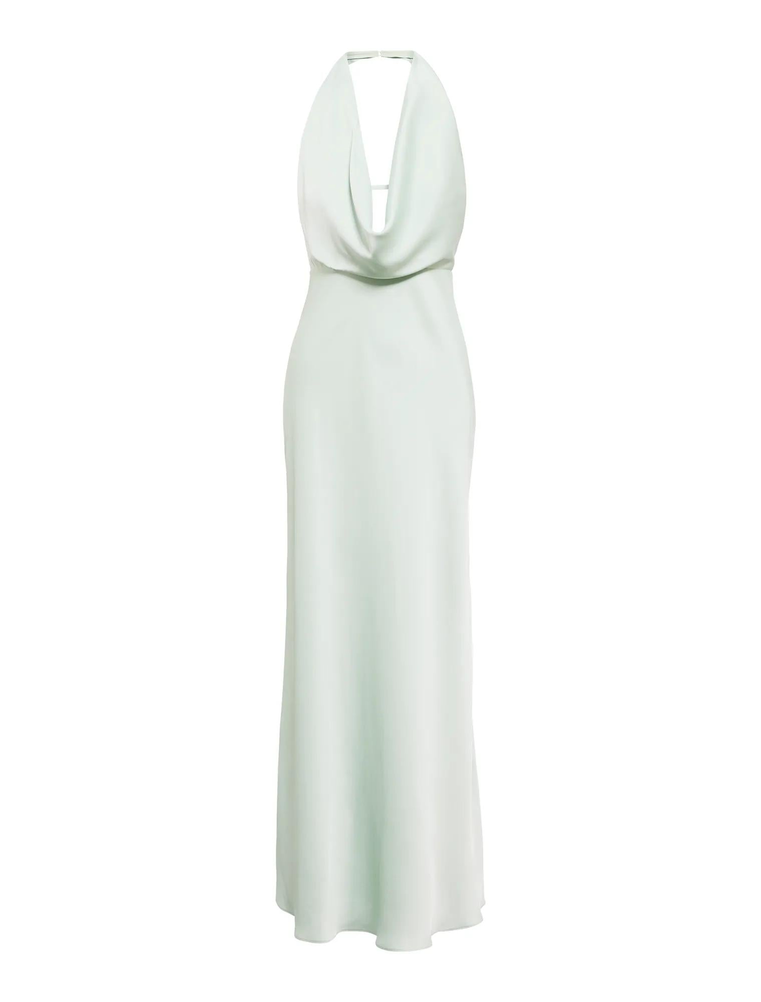 Becca Cowl Halter Satin Gown Dusty Aqua_mannequin