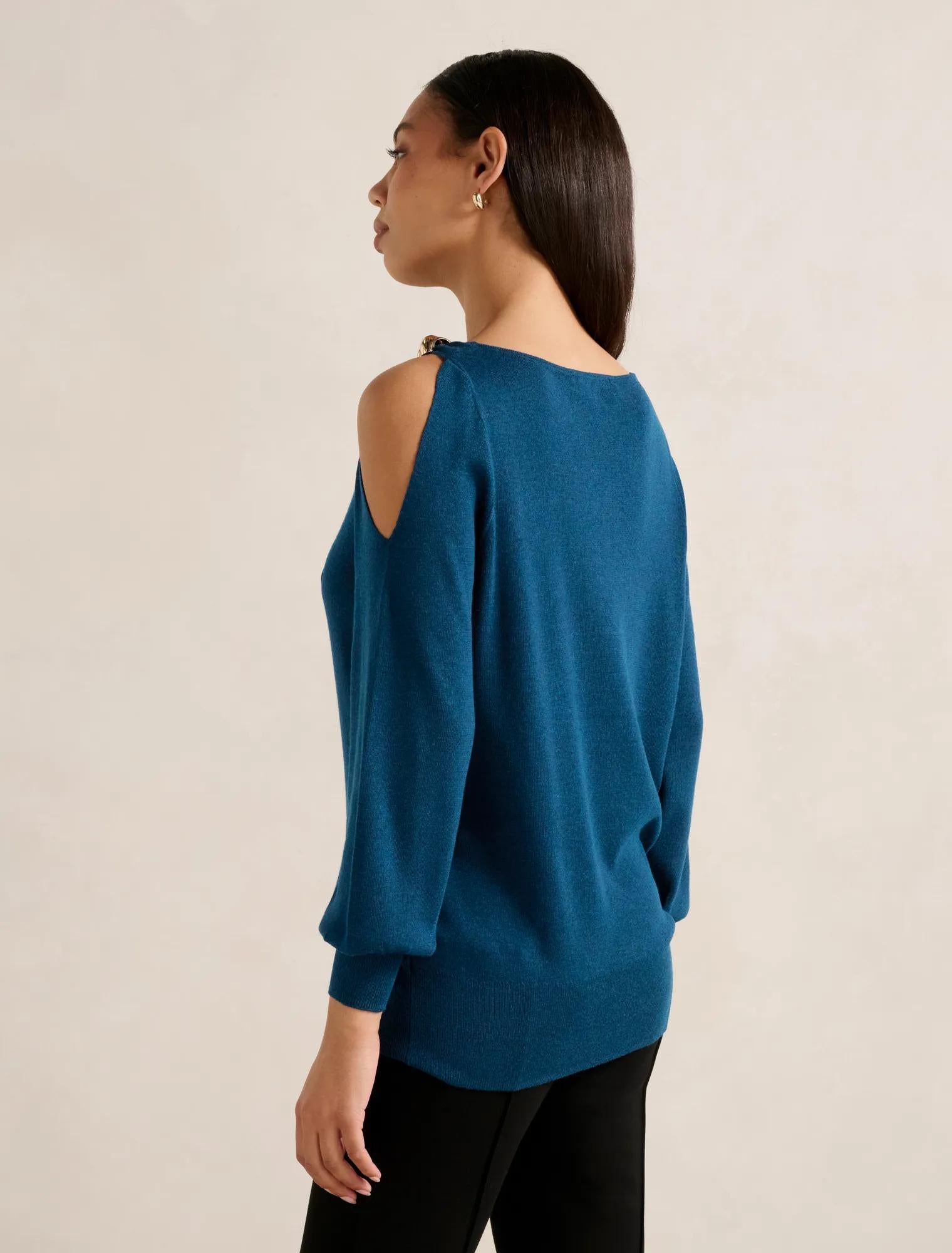 Alessia Cold Shoulder Sweater Petrol Blue