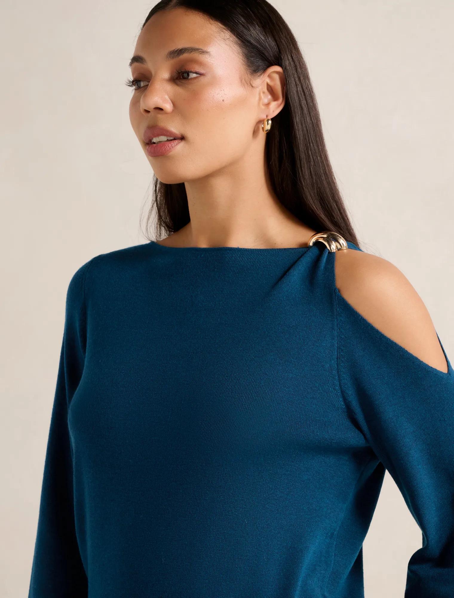 Alessia Cold Shoulder Sweater Petrol Blue