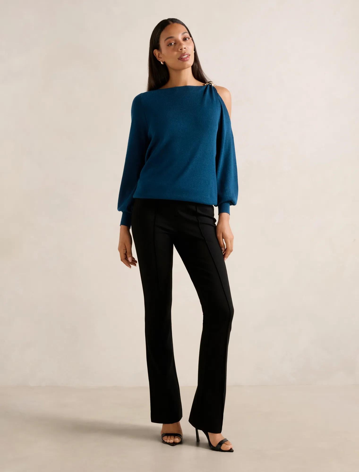 Alessia Cold Shoulder Sweater Petrol Blue