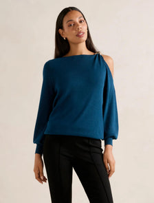 Alessia Cold Shoulder Sweater Petrol Blue