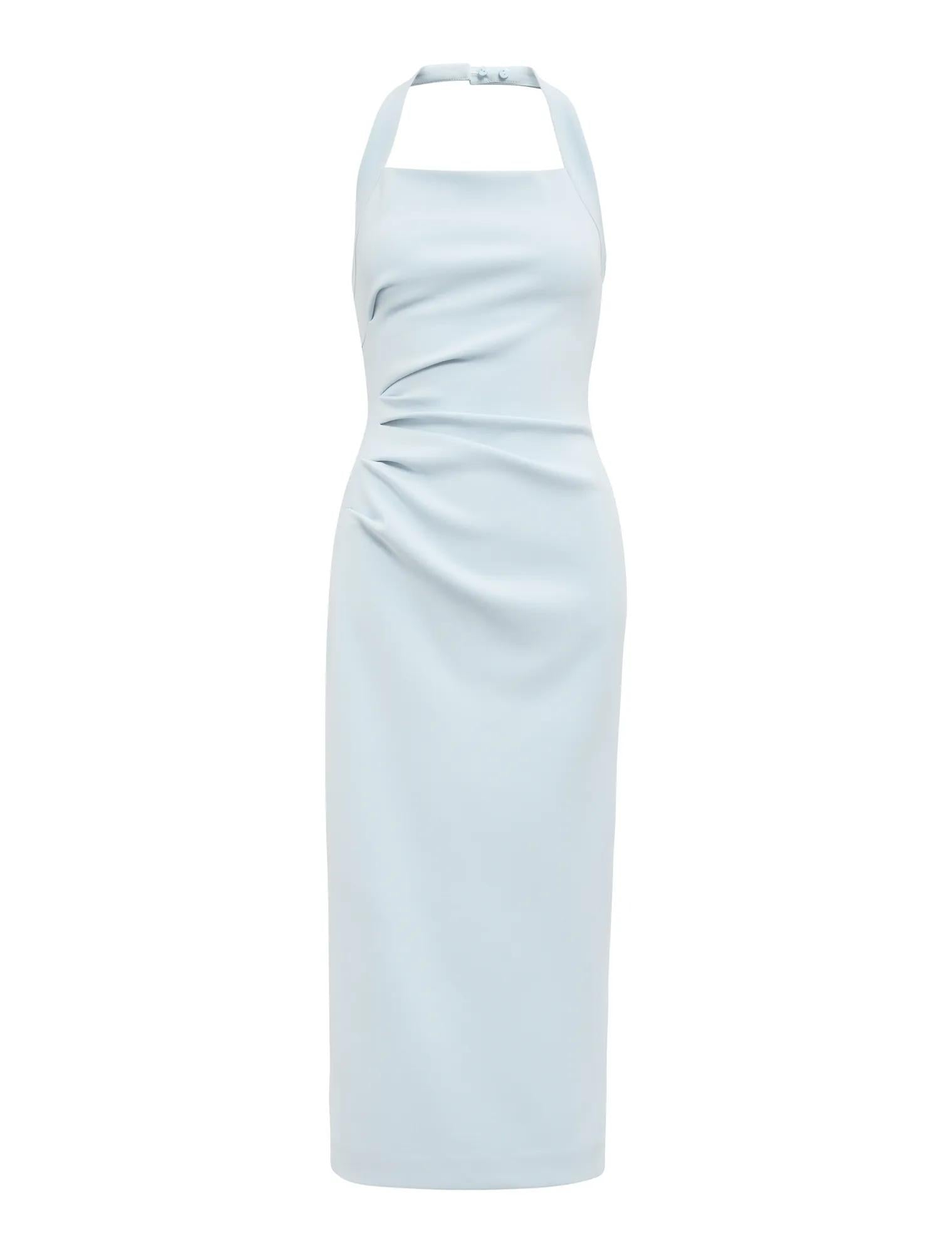 Georgie Halter Ruched Bodycon Dress Soft Blue_mannequin