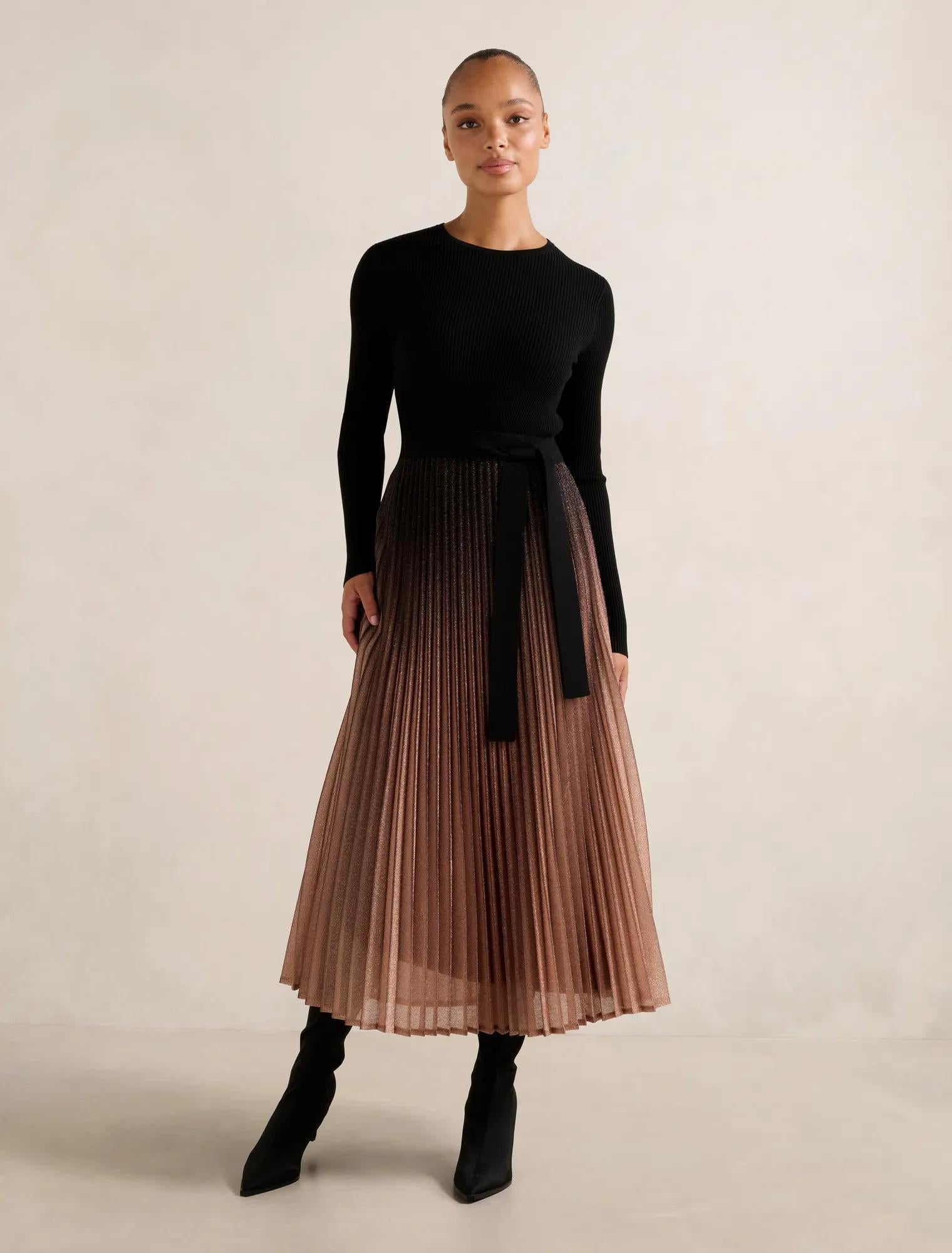 Celina Ombre Metallic Midi Dress Black