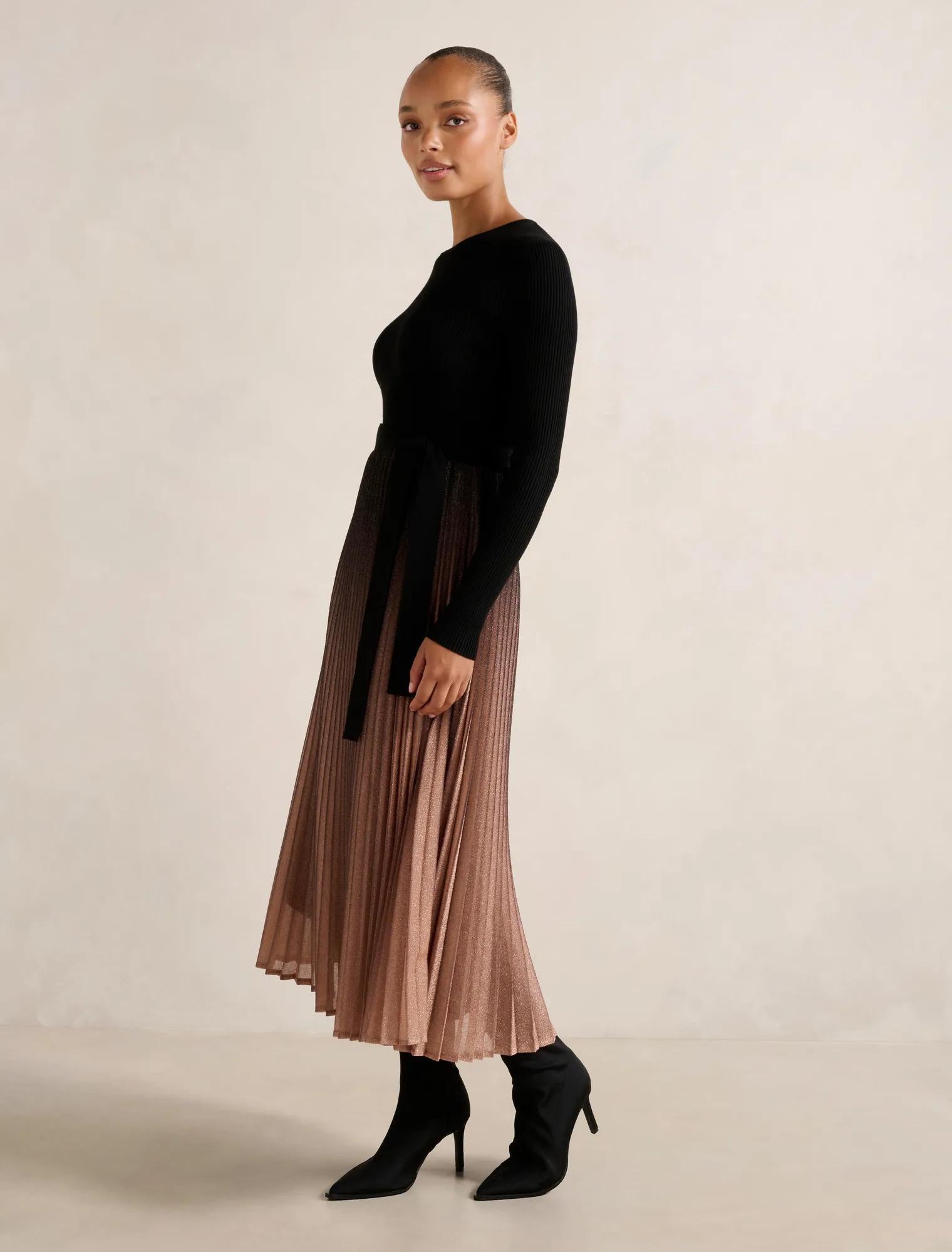 Celina Ombre Metallic Midi Dress Black