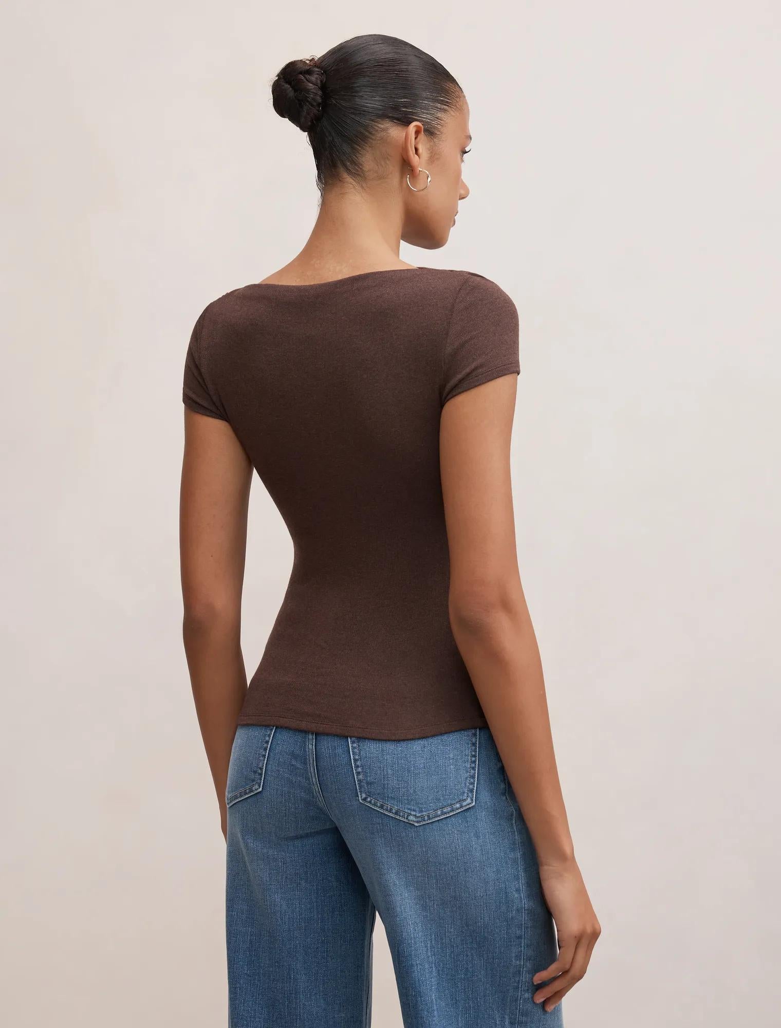 Andie Boat Neck Baby Tee Chocolate Marle