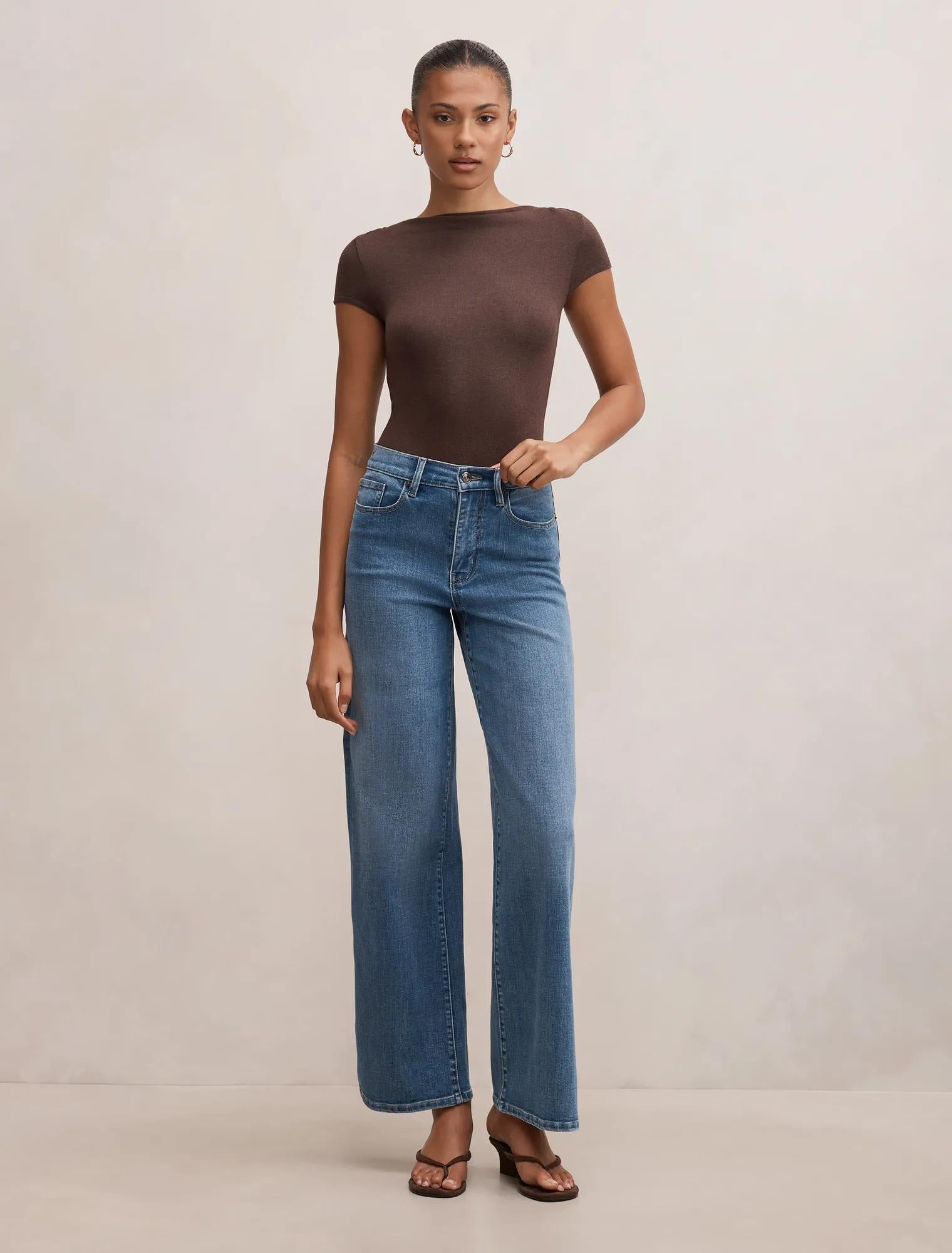 Andie Boat Neck Baby Tee Chocolate Marle