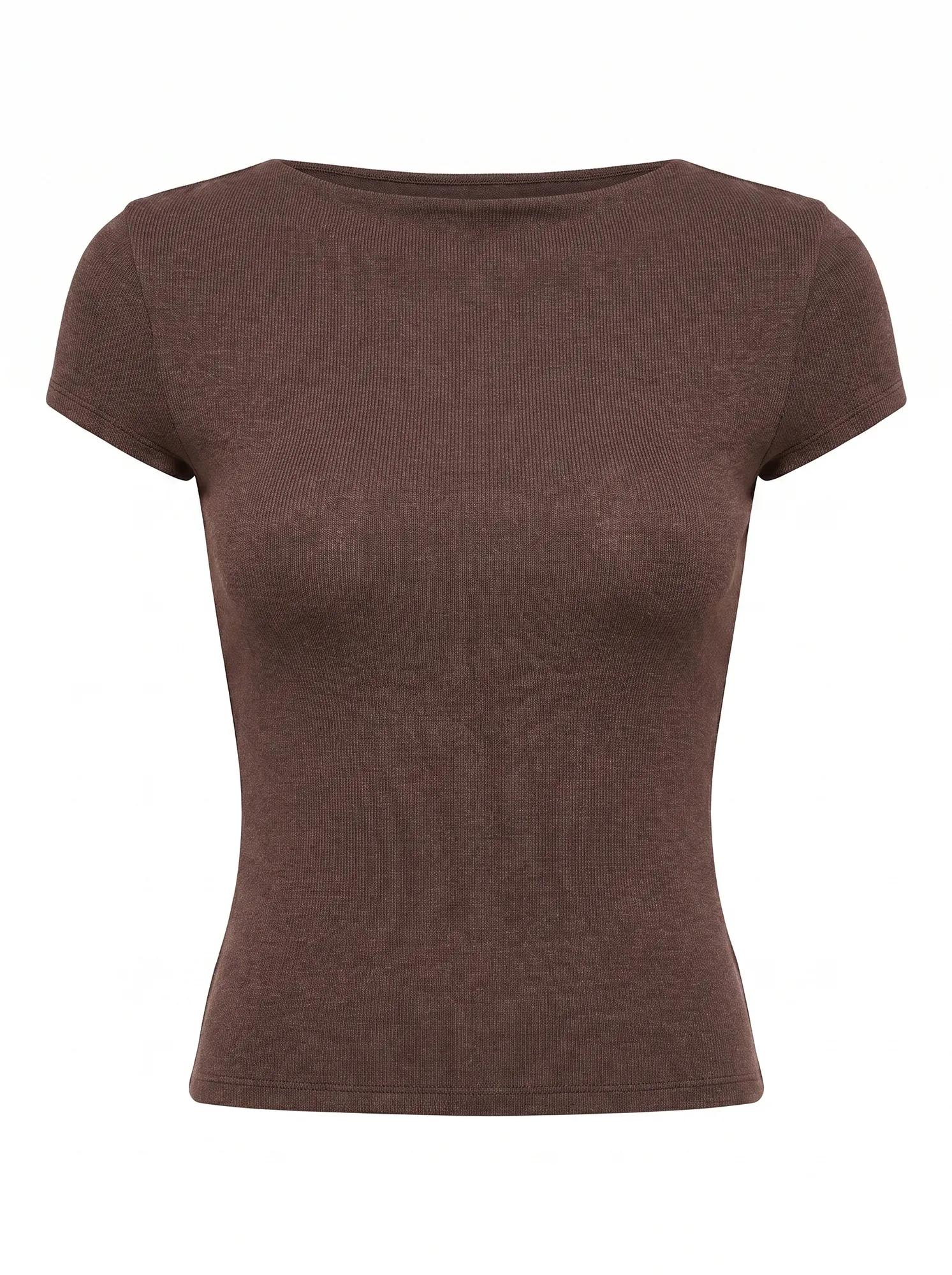 Andie Boat Neck Baby Tee Chocolate Marle_mannequin