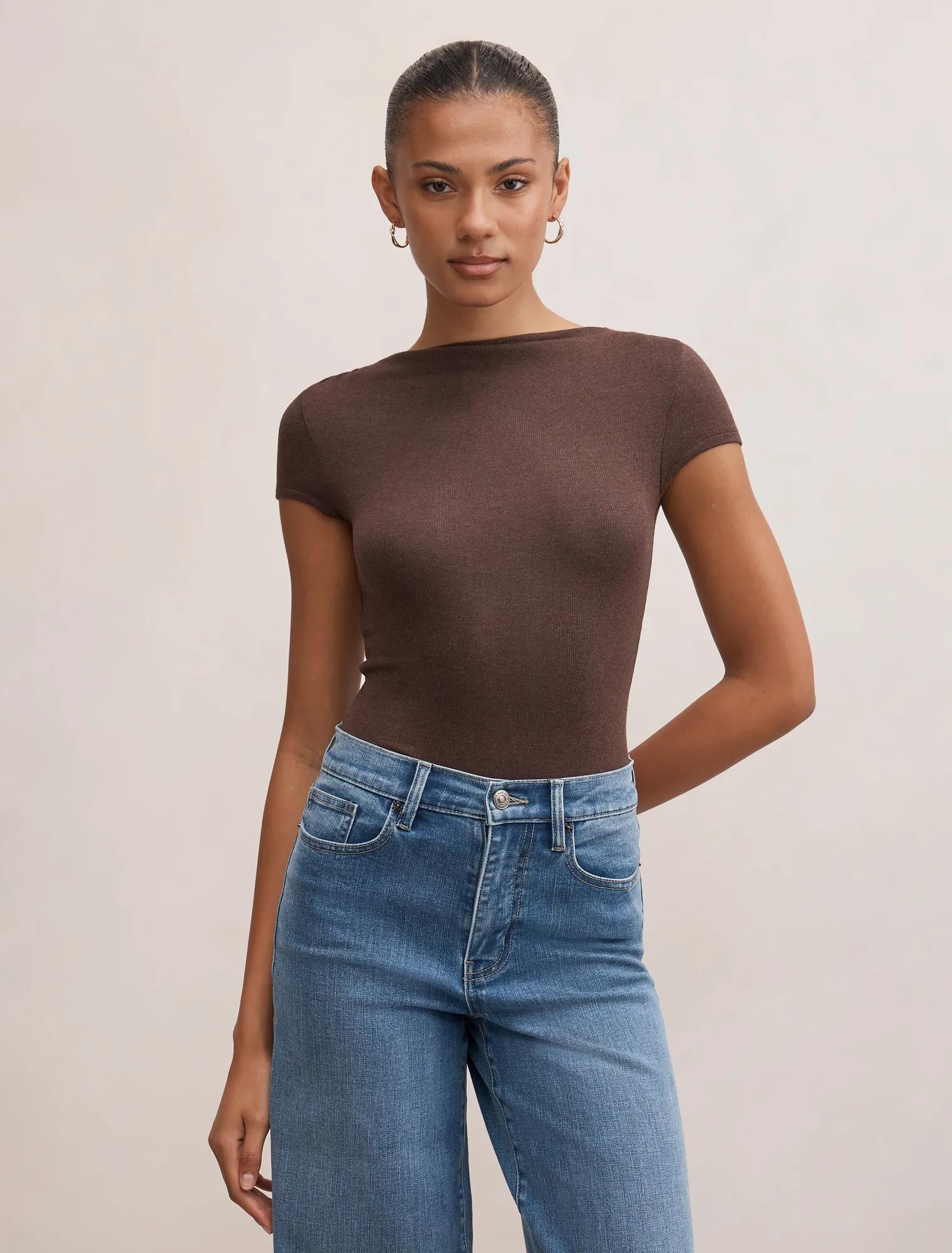 Andie Boat Neck Baby Tee Chocolate Marle