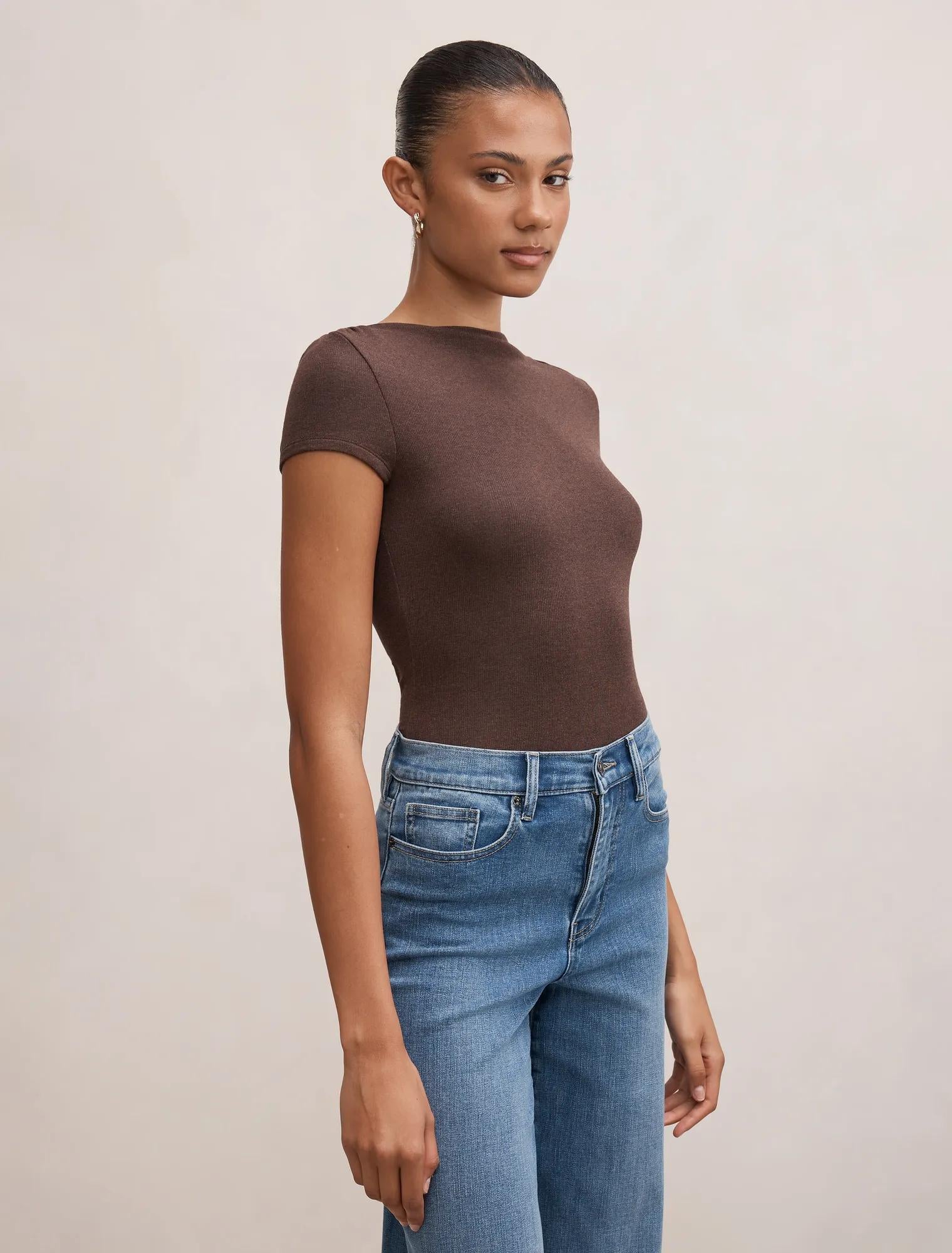 Andie Boat Neck Baby Tee Chocolate Marle